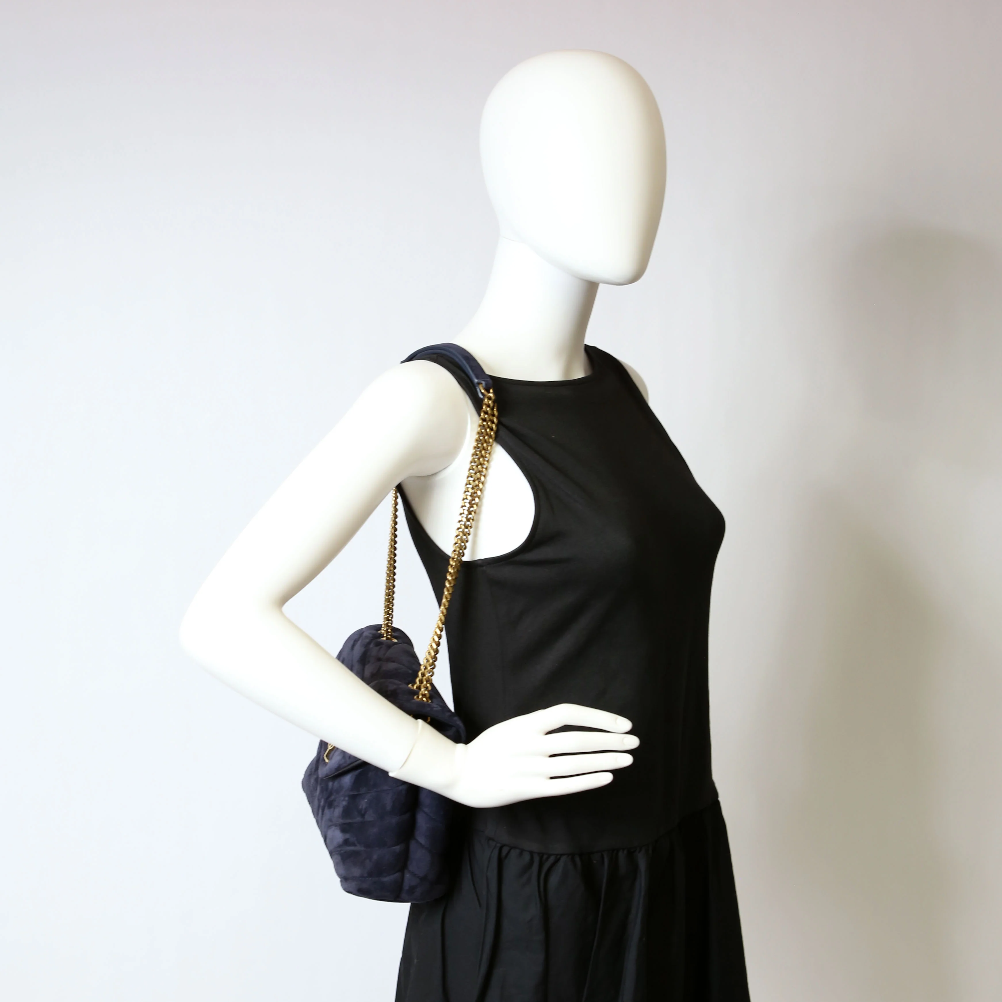 Loulou Satchel Small Suede Navy - Image 12