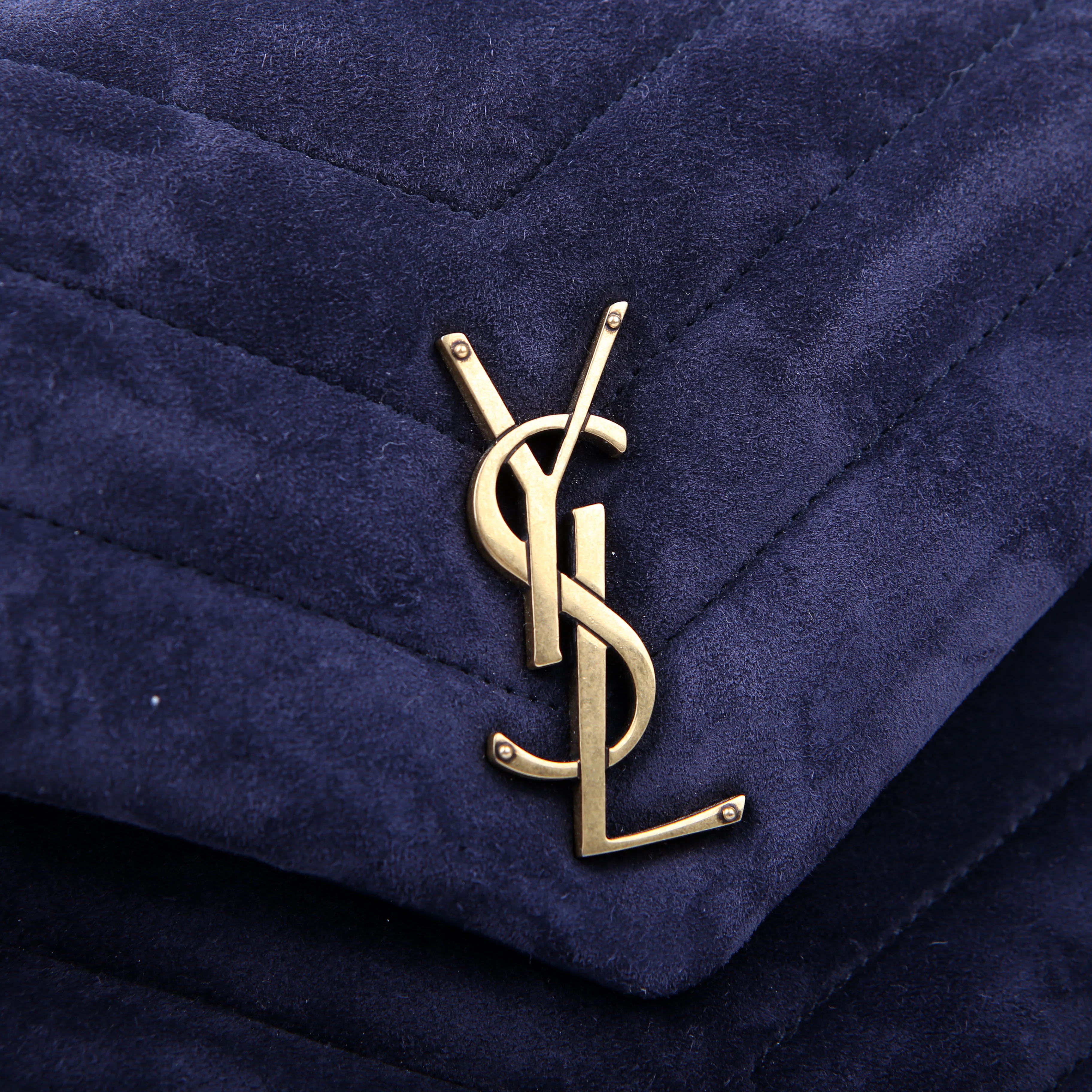 Loulou Satchel Small Suede Navy - Image 9