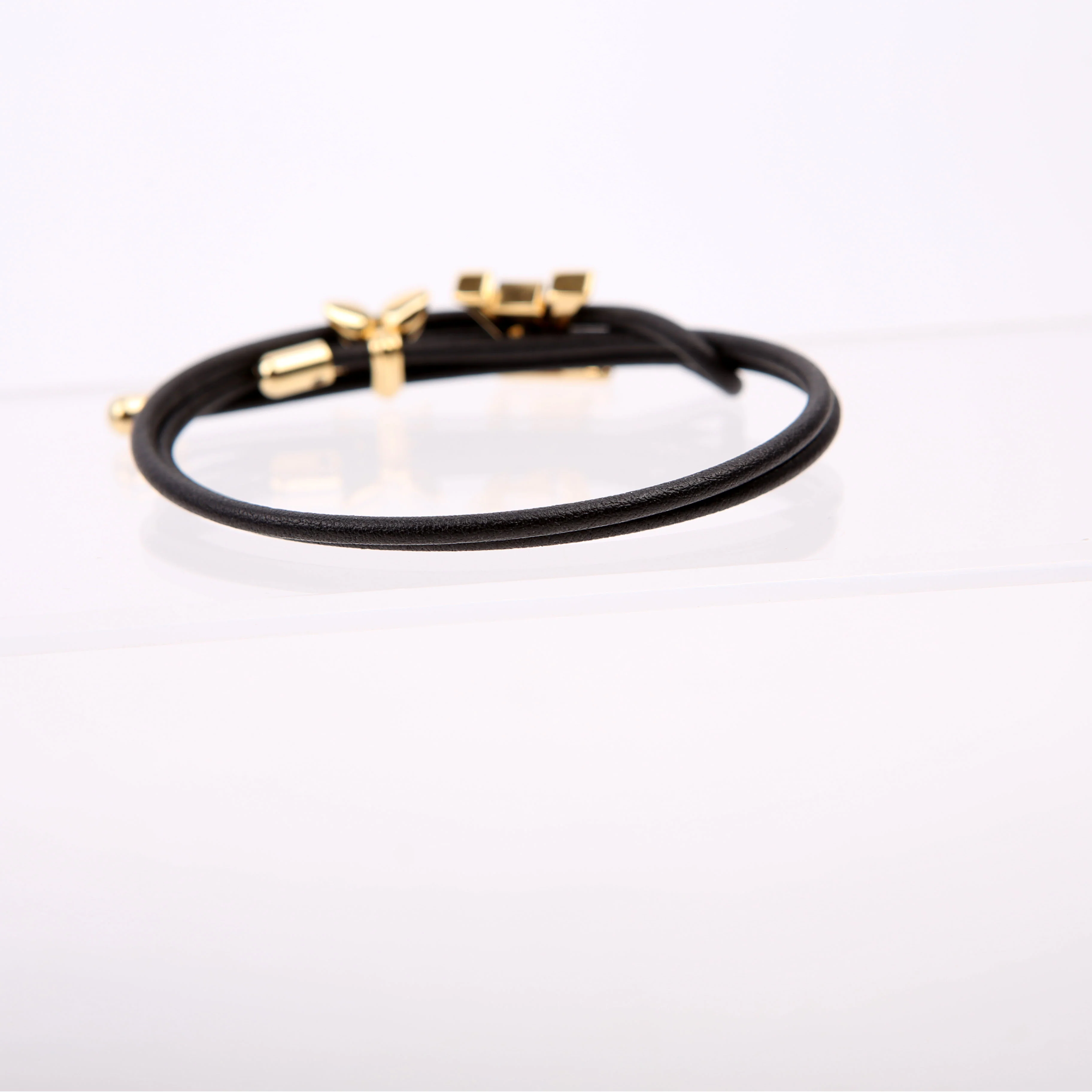 LV Bloom Leather Bracelet Black/Gold - Image 3