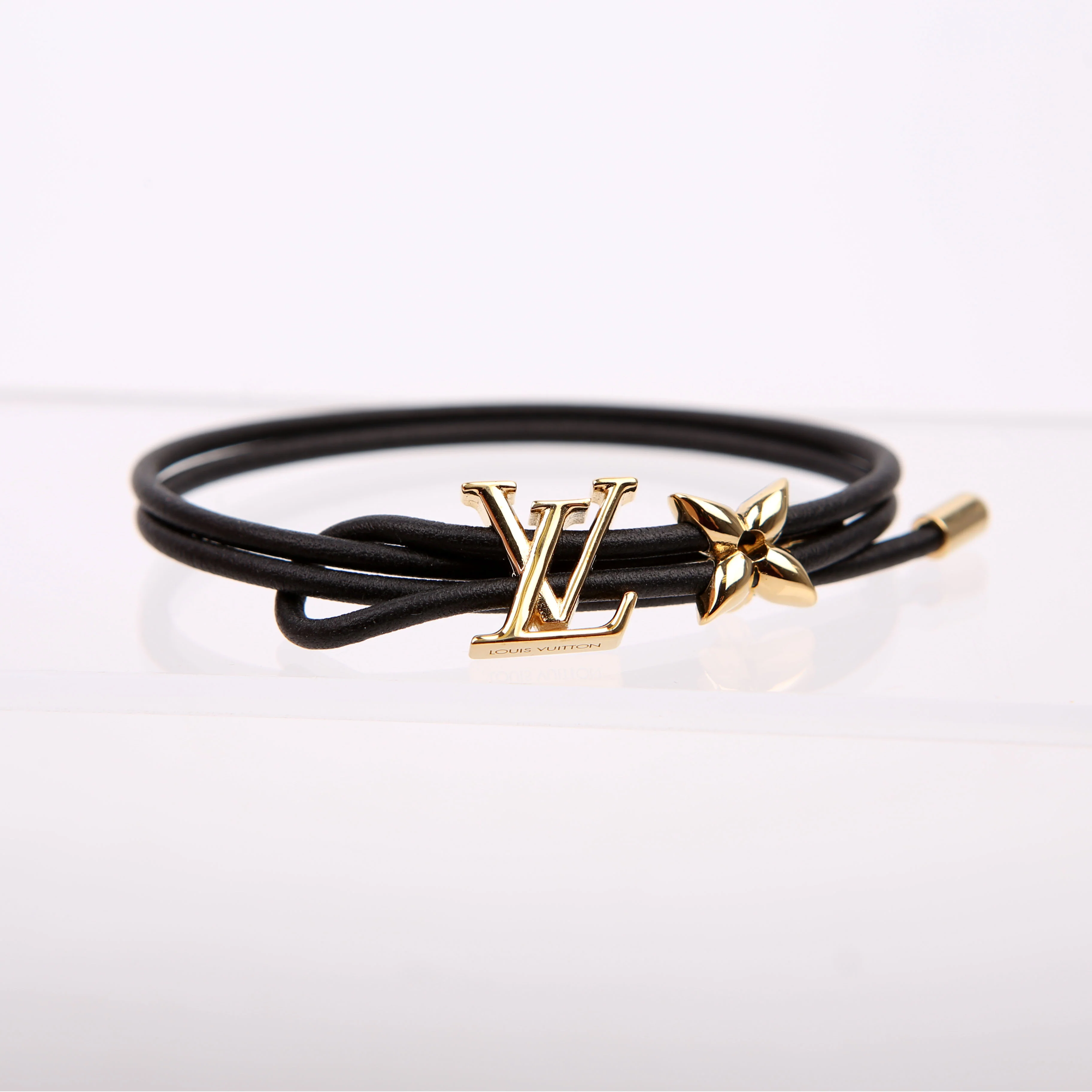 LV Bloom Leather Bracelet Black/Gold - Image 5