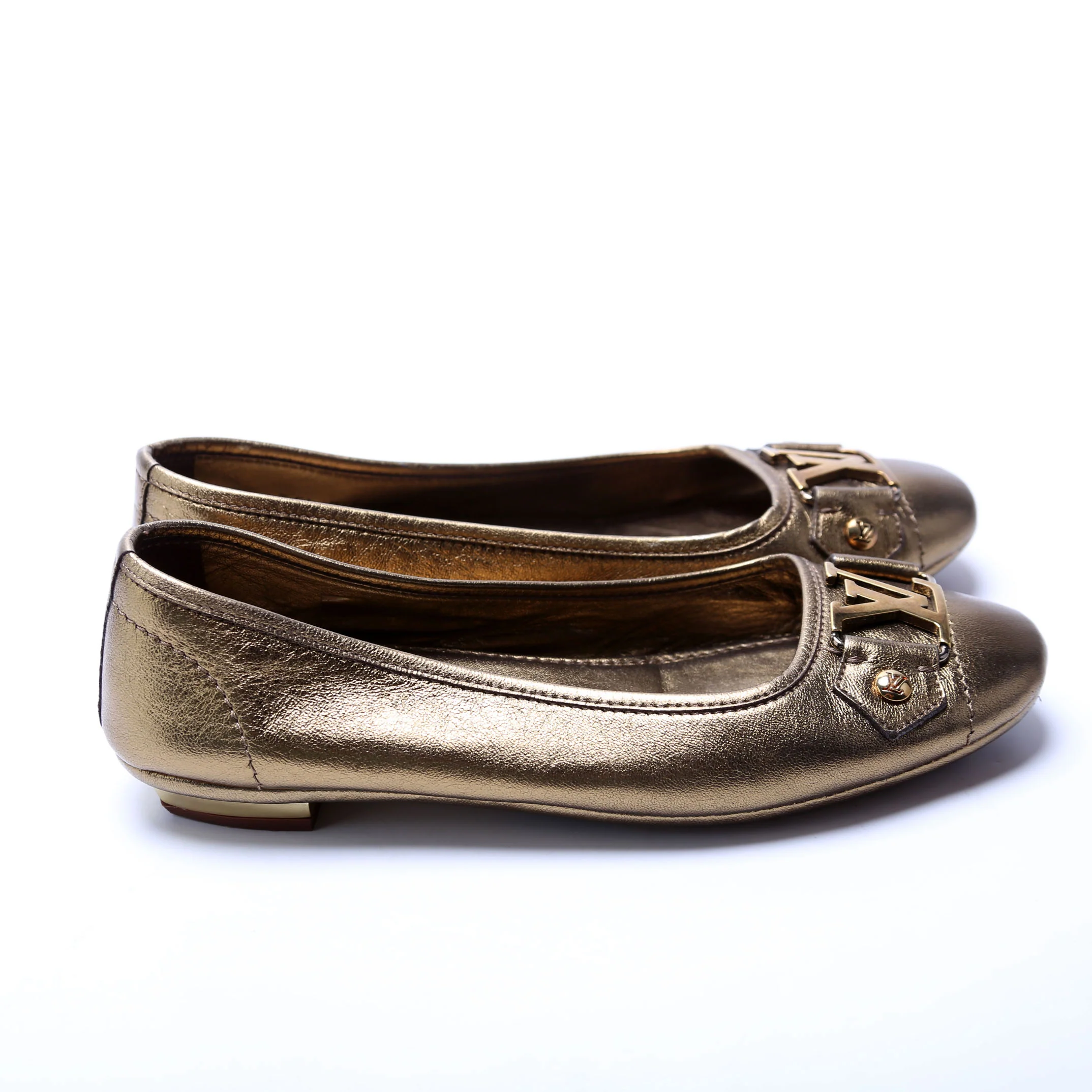 LV Bronze Leather Ballet Flats Size 35.5 - Image 3