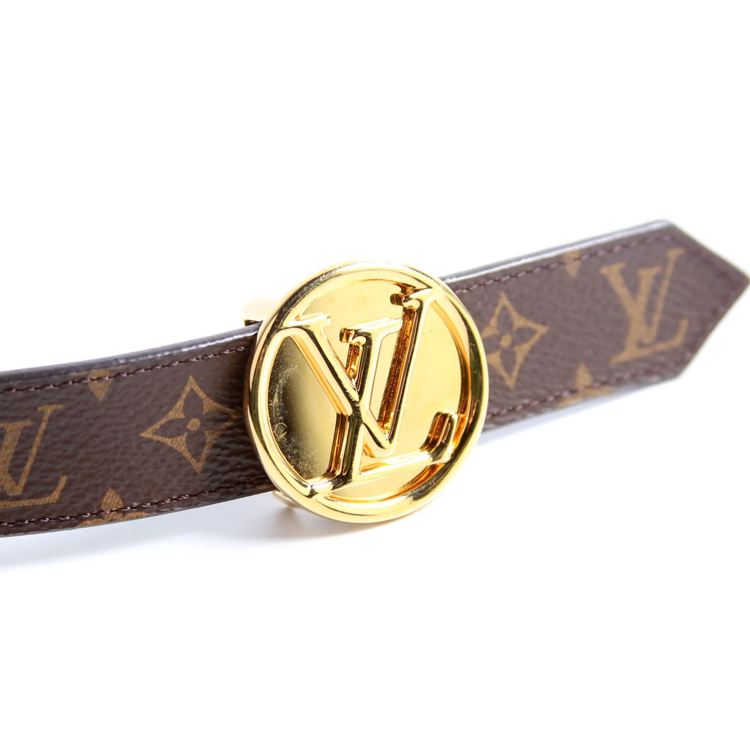 LV Circle 25MM Reversible Leather/Monogram Belt Size 80/32 - Image 6
