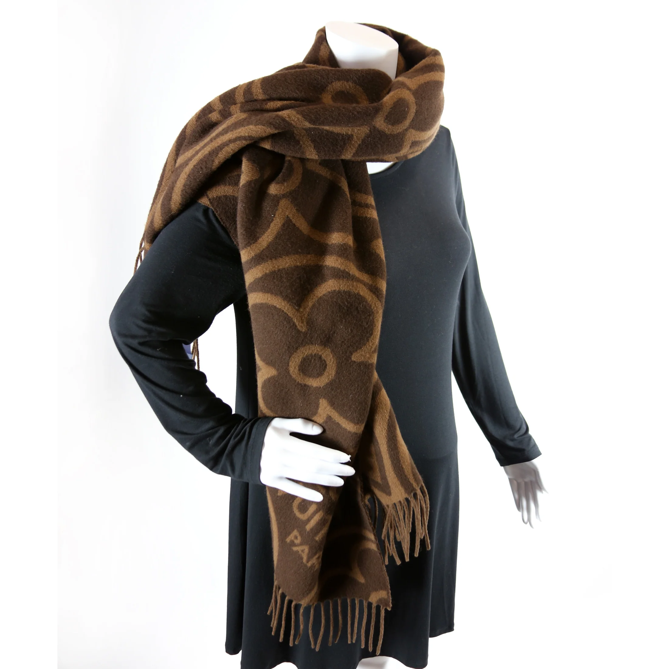 LV In Bloom Cashmere Wool Scarf M78094 Brown - Image 6