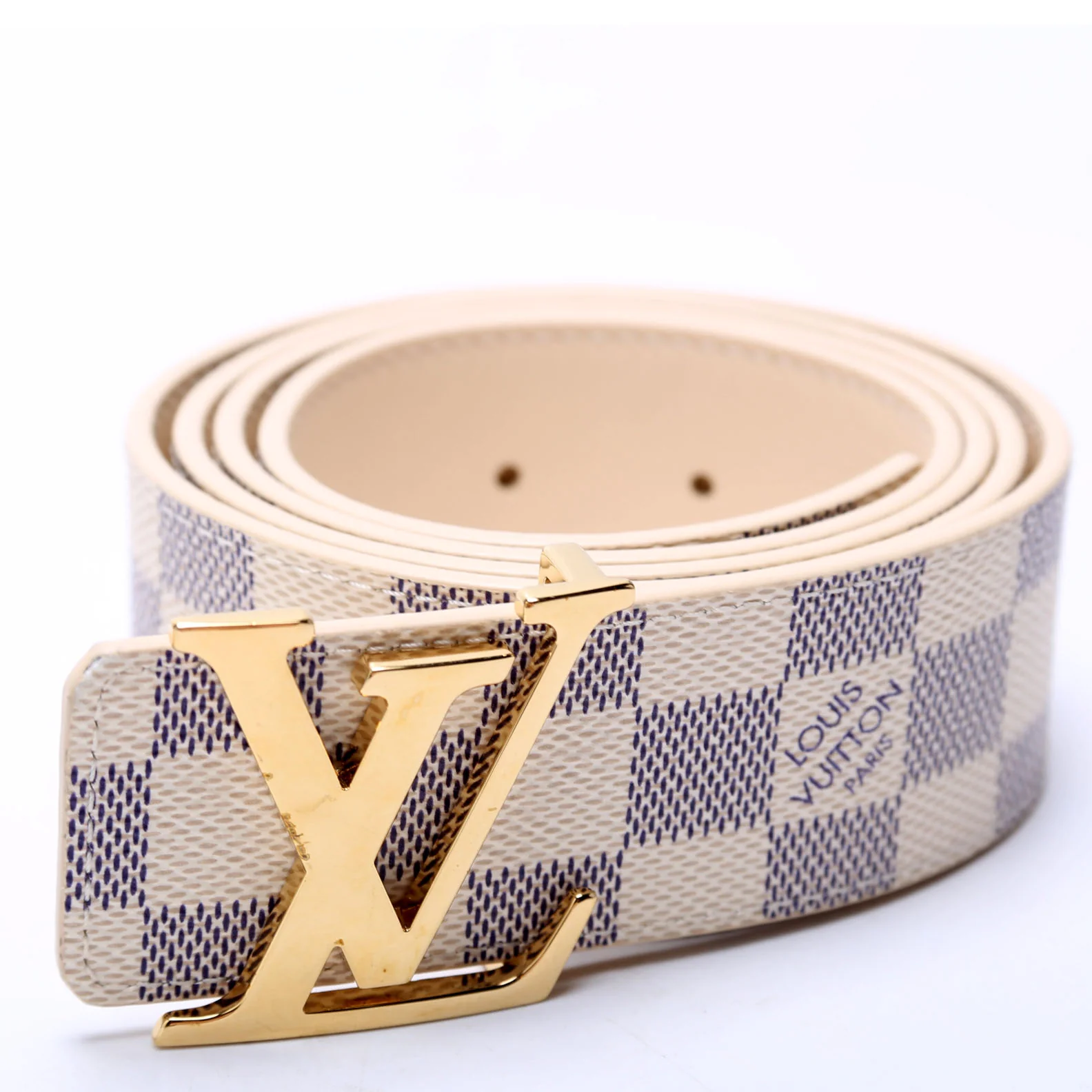 LV Initiales 40MM Reversible Leather/Damier Azur Belt Size 100/40 Beige - Image 2