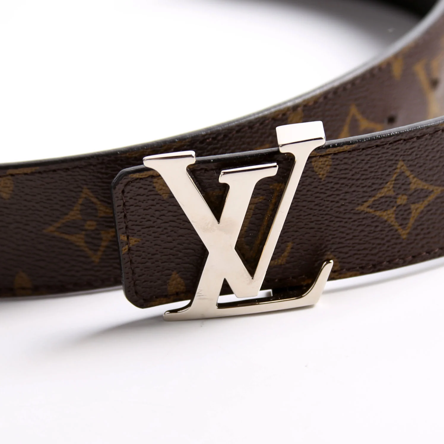 LV Initiales 40MM Reversible Leather/Monogram Size 100/40 Brown/Black/Silver - Image 7