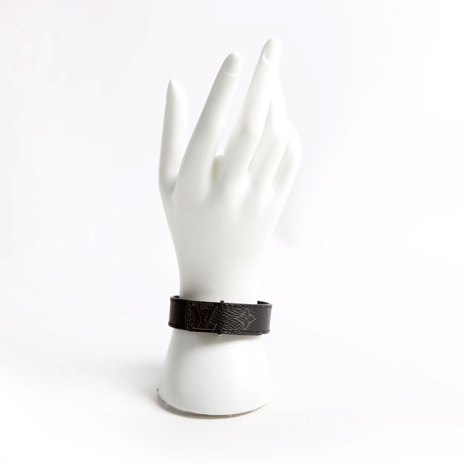 LV Slim Monogram Eclipse Monogram Leather Bracelet Size 19 - Image 6