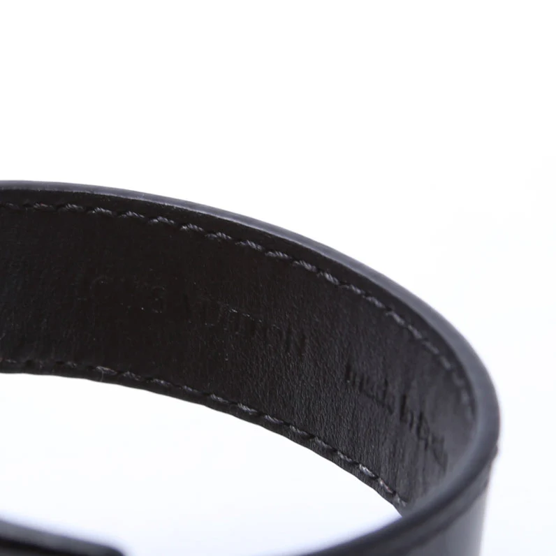 LV Slim Shadow Monogram Leather Bracelet Size 19 Black - Image 4
