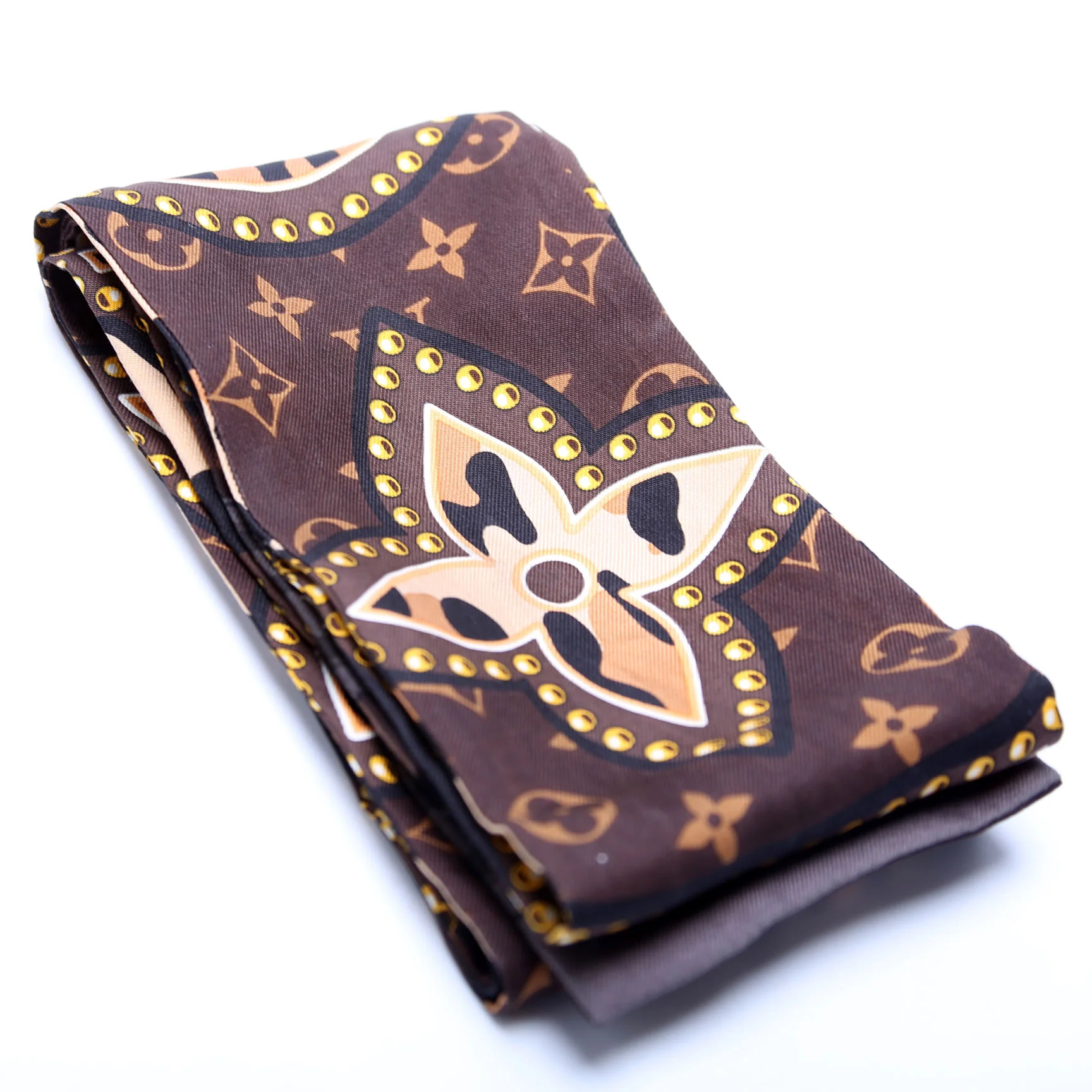 LV World Bandeau Silk Scarf Brown - Image 2
