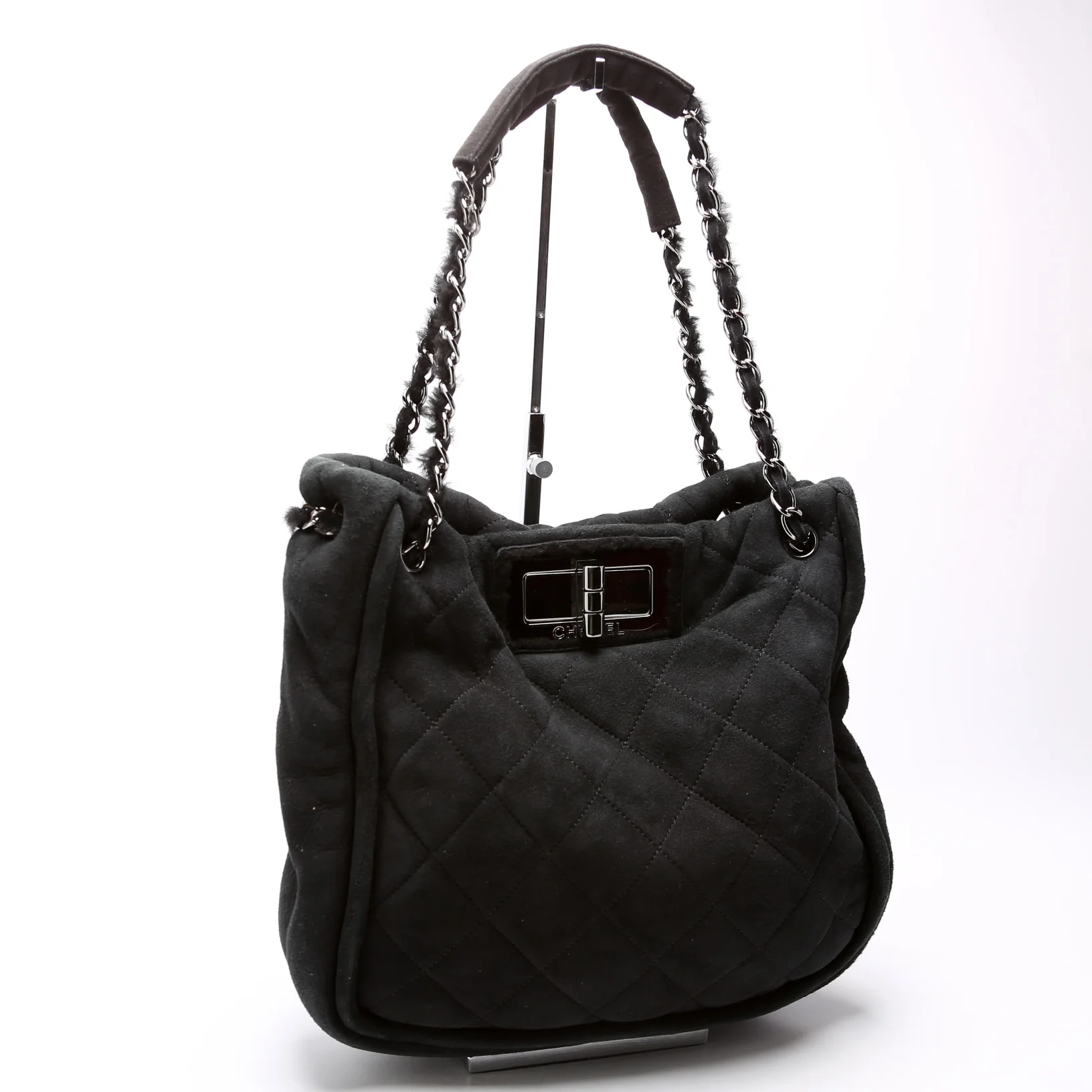 Mademoiselle Shearling Quilted Tote 9M Black - Image 2