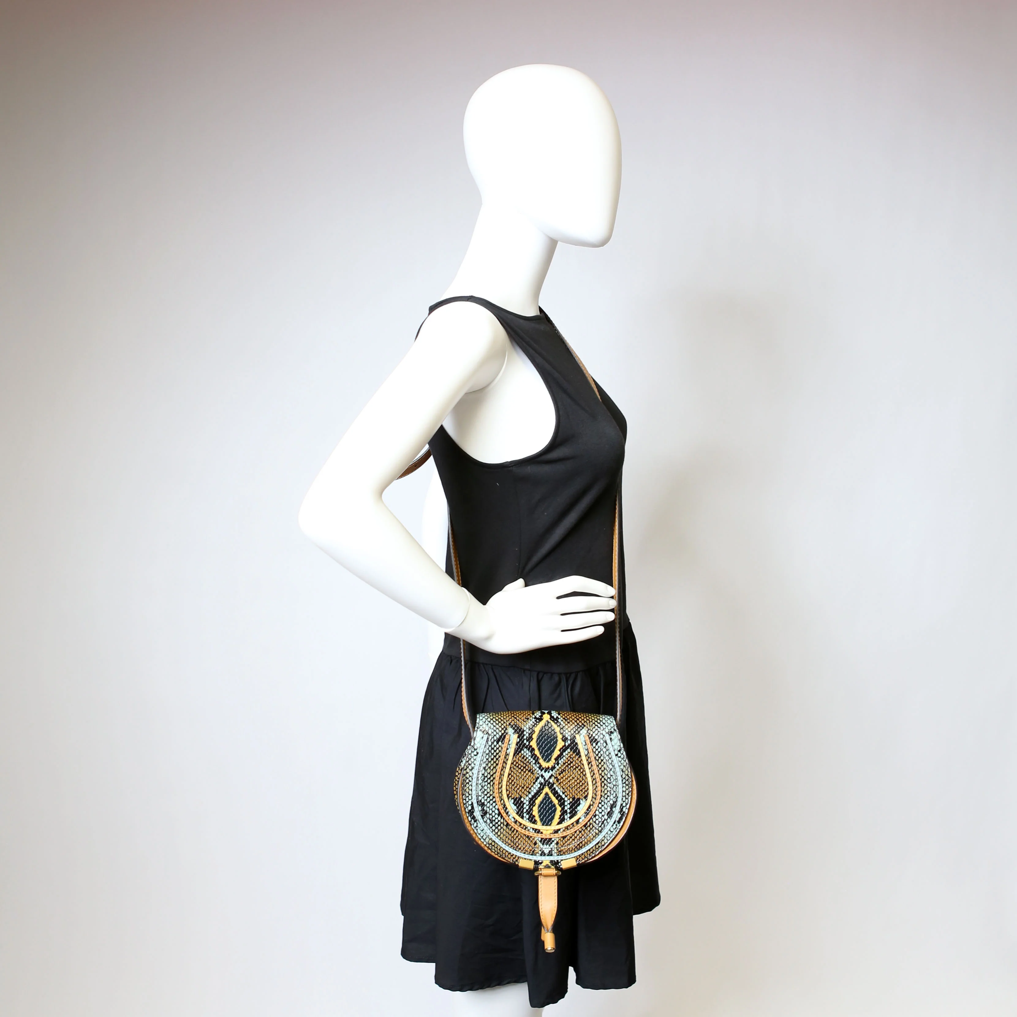 Marcie Saddle Bag Crossbody Small Snakeskin Brown/Blue - Image 10