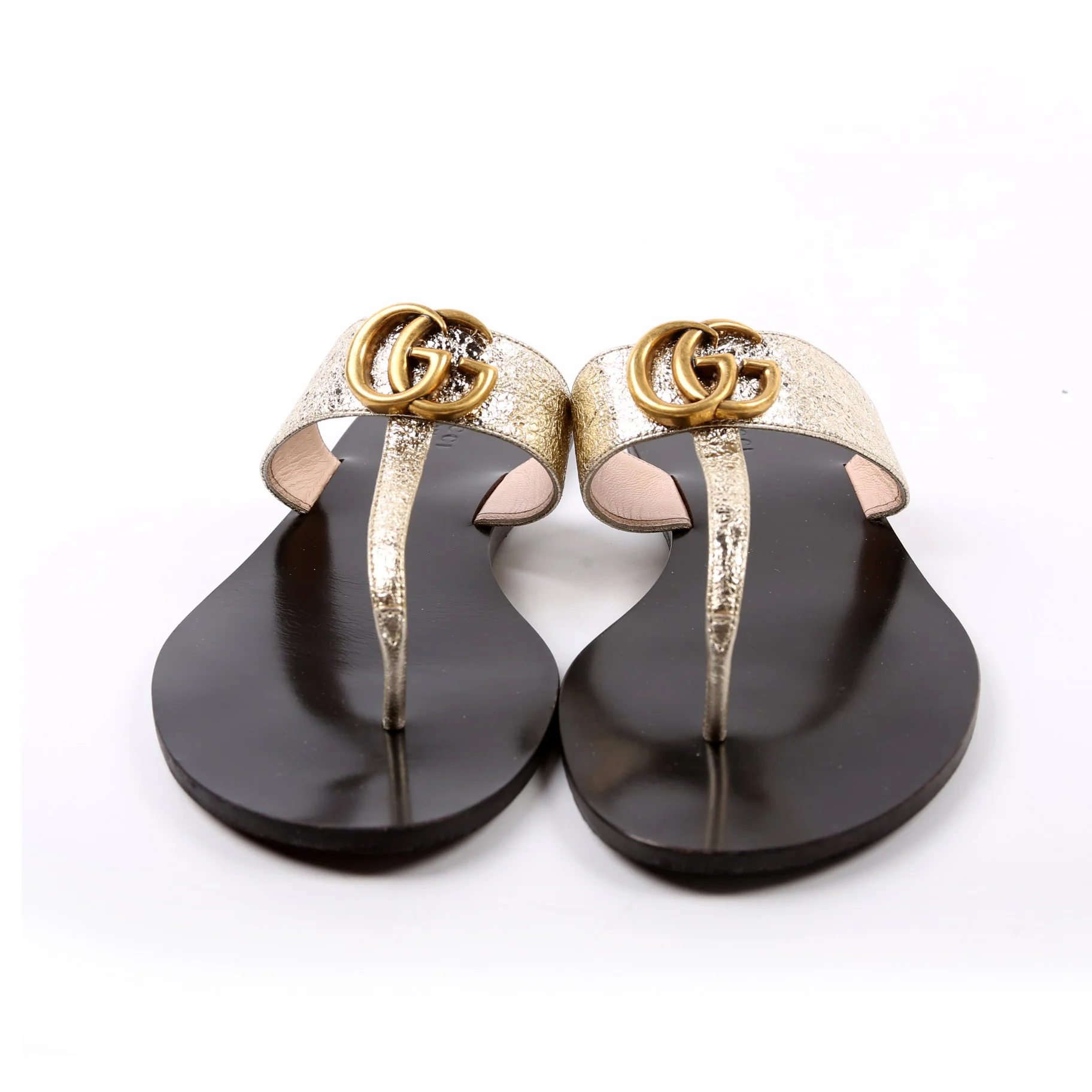 Marmont T Strap Sandals Size 39.5 Gold/Black - Image 2