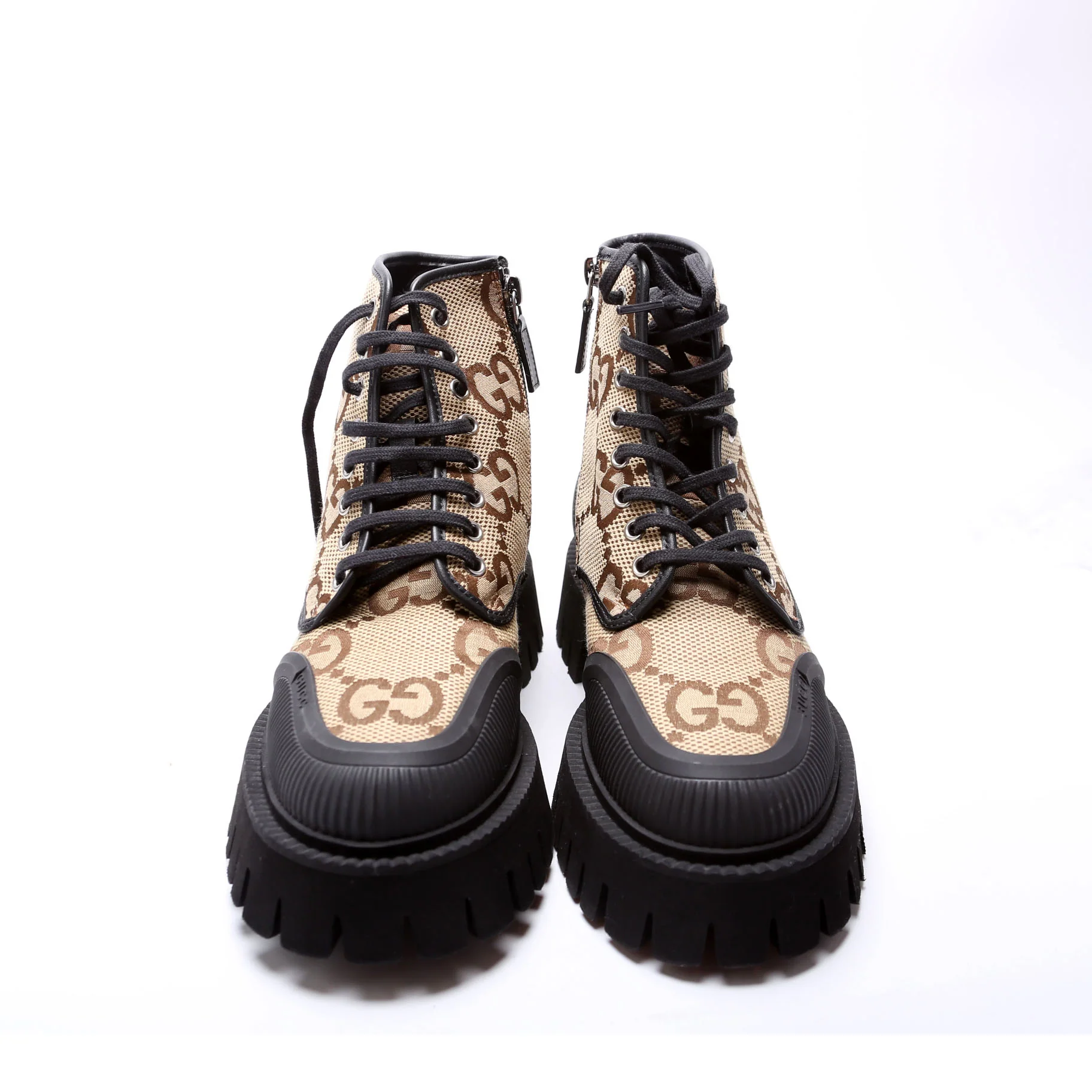 Maxi GG Canvas Lace Up Combat Boots Size 5 (37) Brown - Image 2