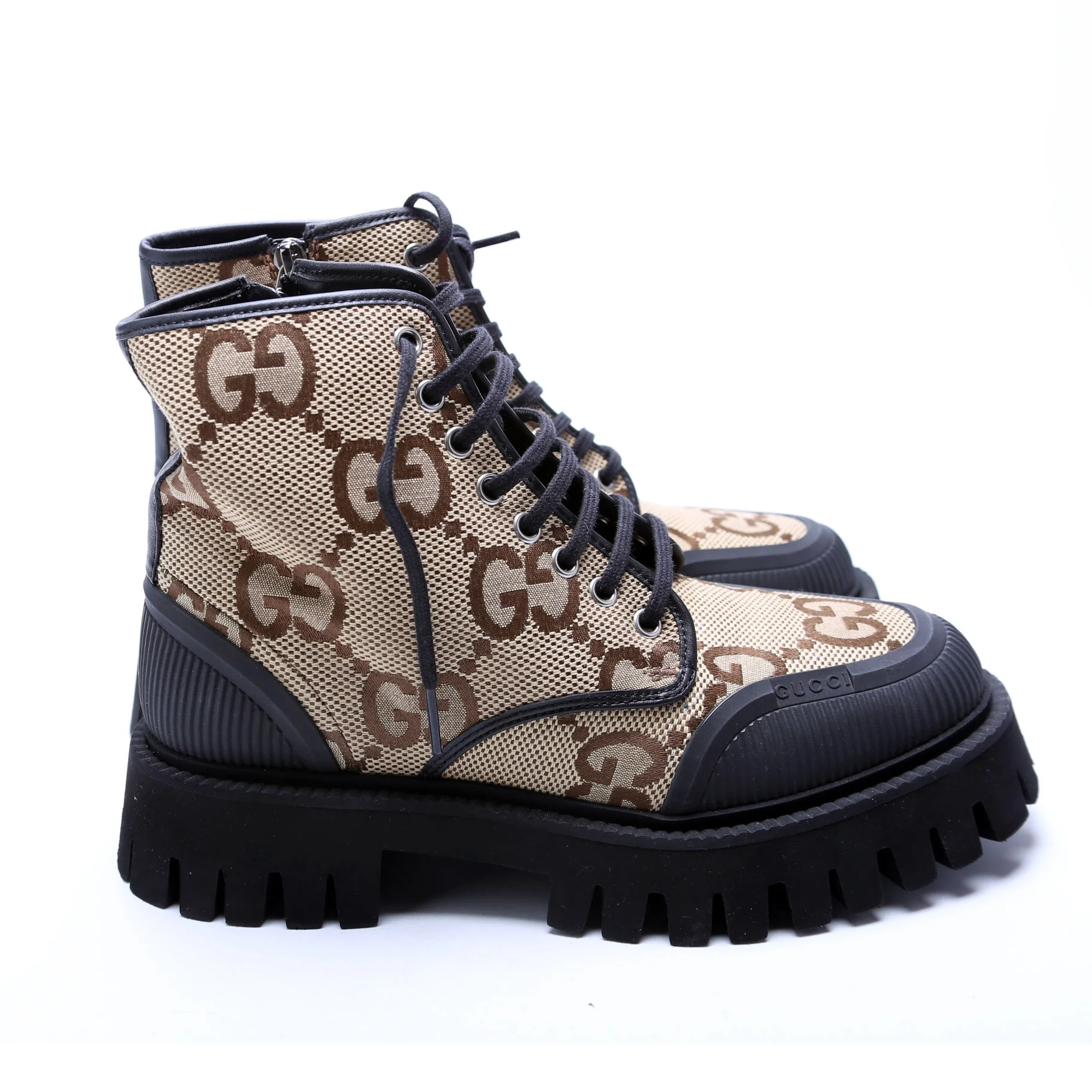 Maxi GG Canvas Lace Up Combat Boots Size 5 (37) Brown - Image 3