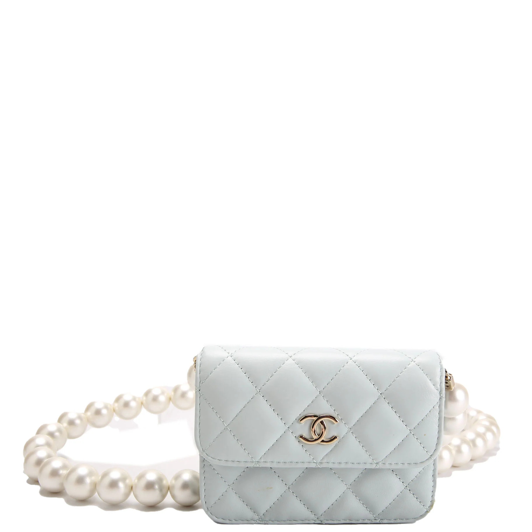 Maxi Pearls Compact Wallet Lambskin 31M Baby Blue