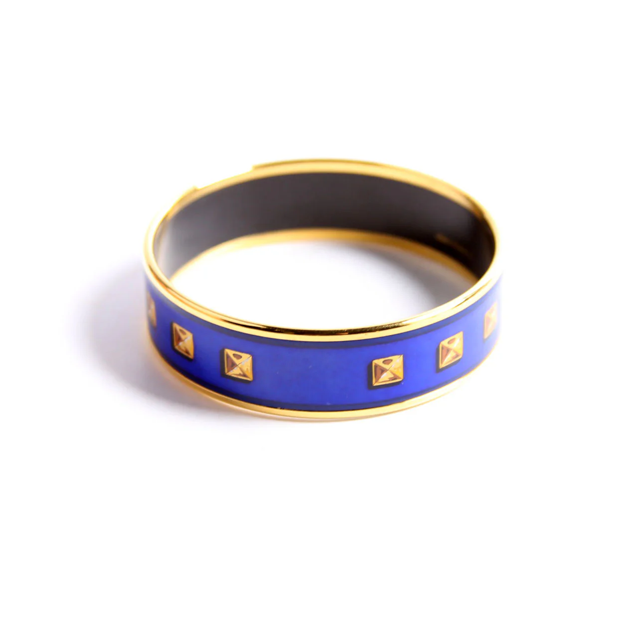 Medor Printed Enamel Wide Bangle Gold/Blue - Image 3