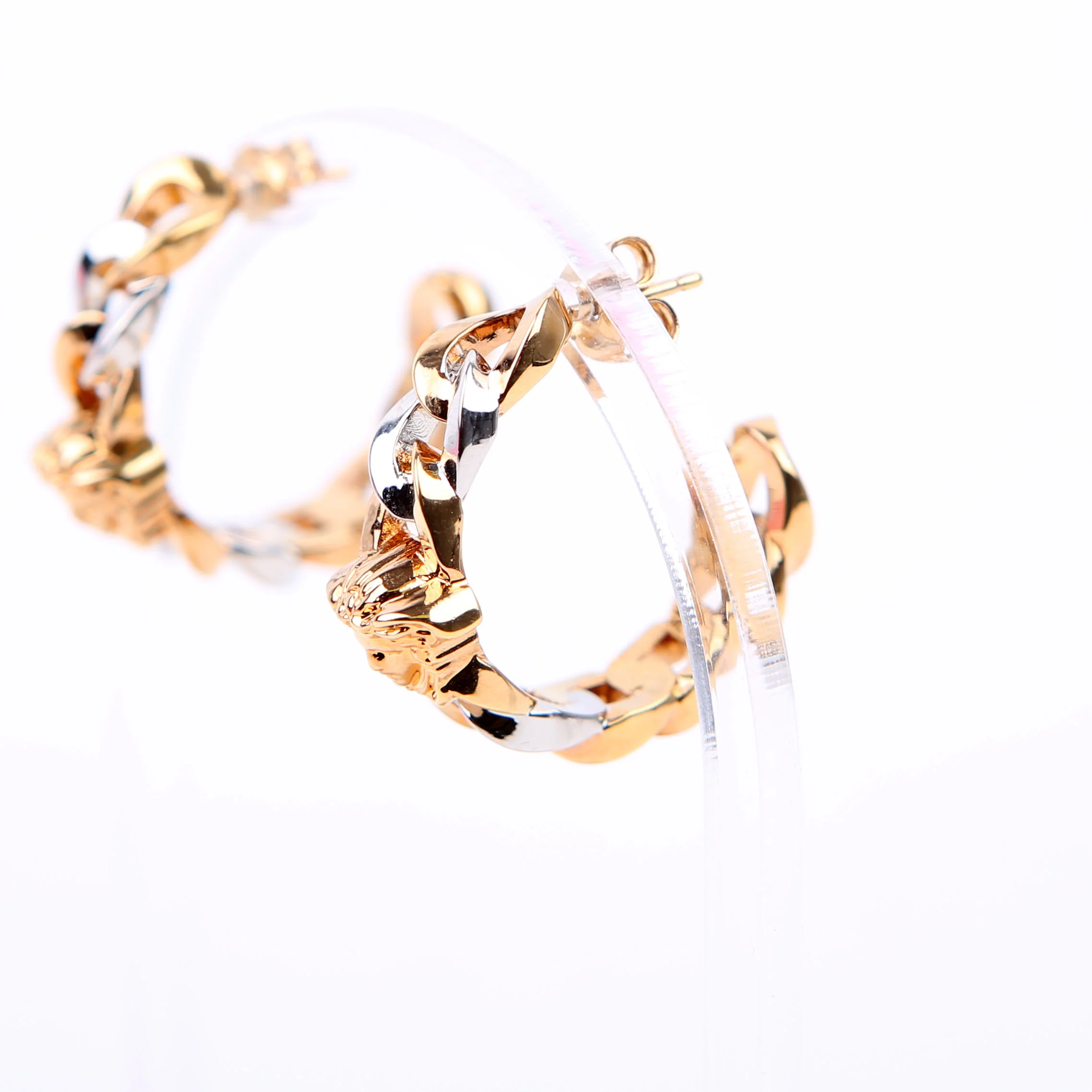 Medusa Bicolor Chain Hoop Earrings Gold/Silver - Image 3
