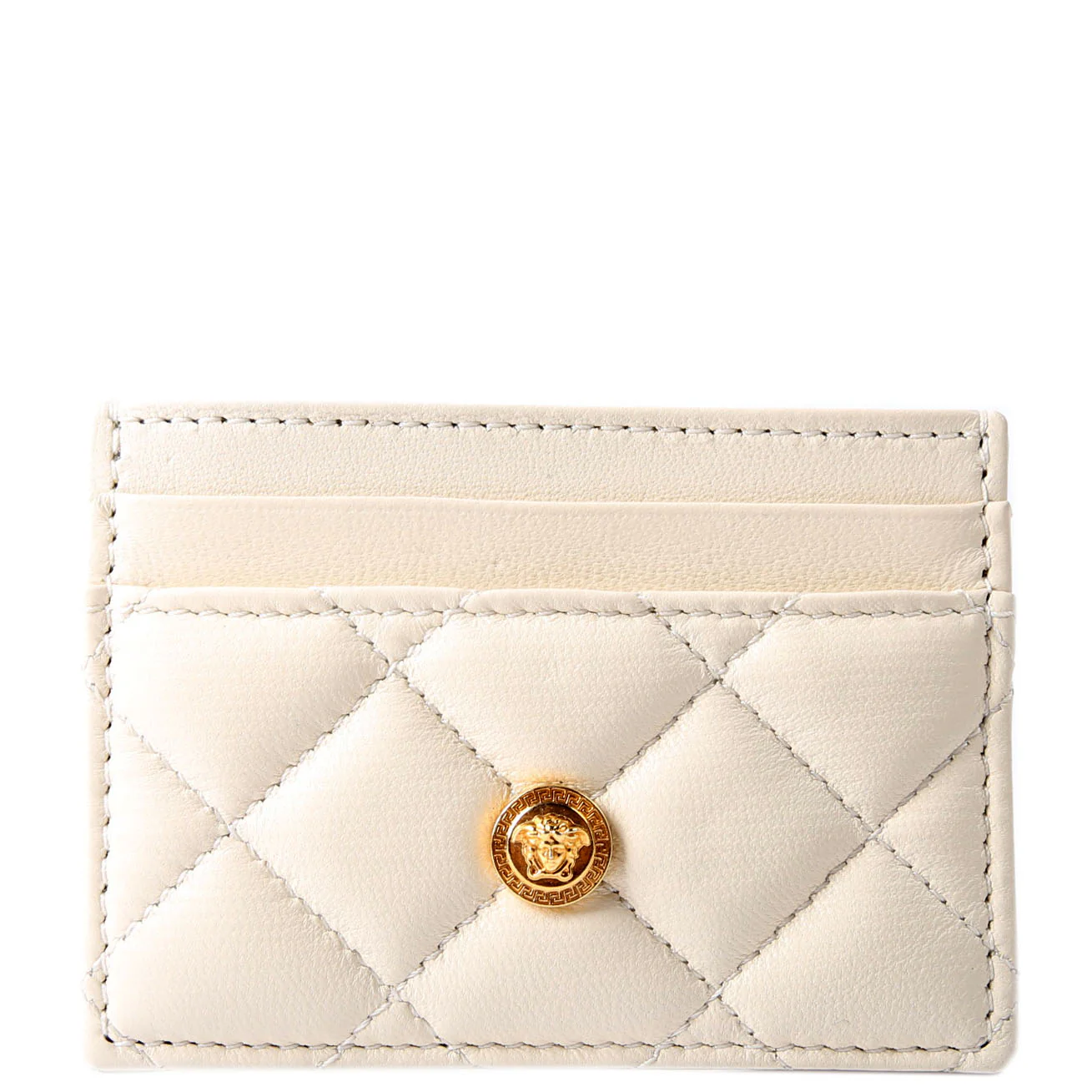 Medusa Biggie Quilted Leather Card Holder Cream