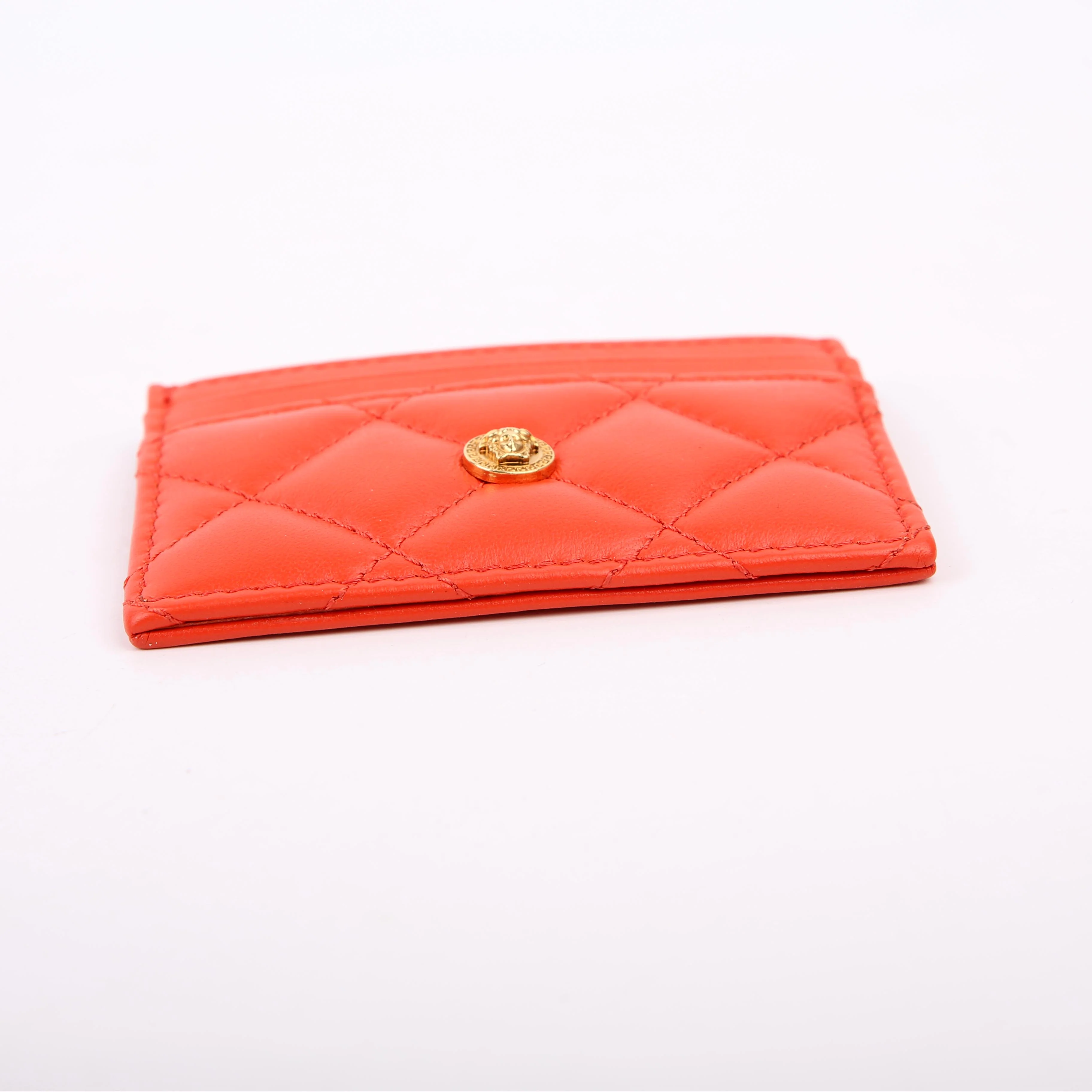 Medusa Biggie Quilted Leather Card Holder Orange - Image 4