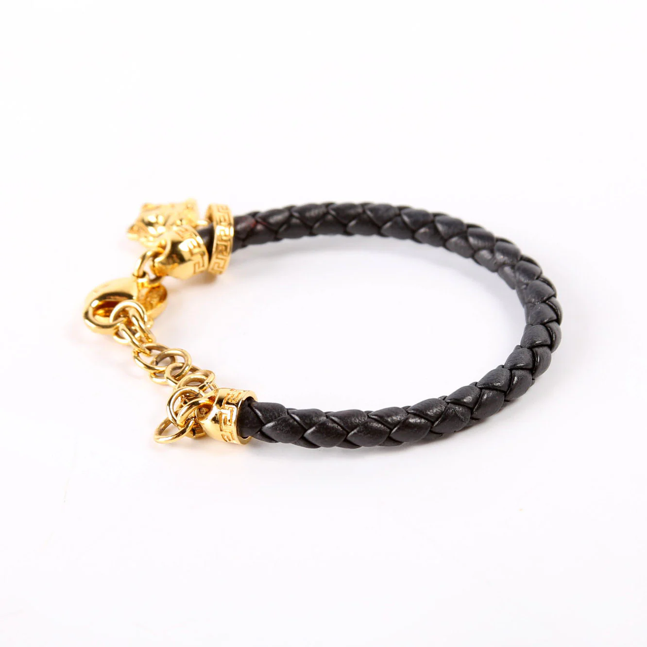 Medusa Braided Leather Bracelet Black/Gold - Image 4