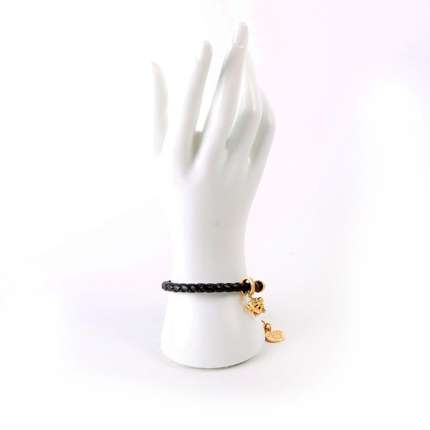 Medusa Braided Leather Bracelet Black/Gold - Image 6