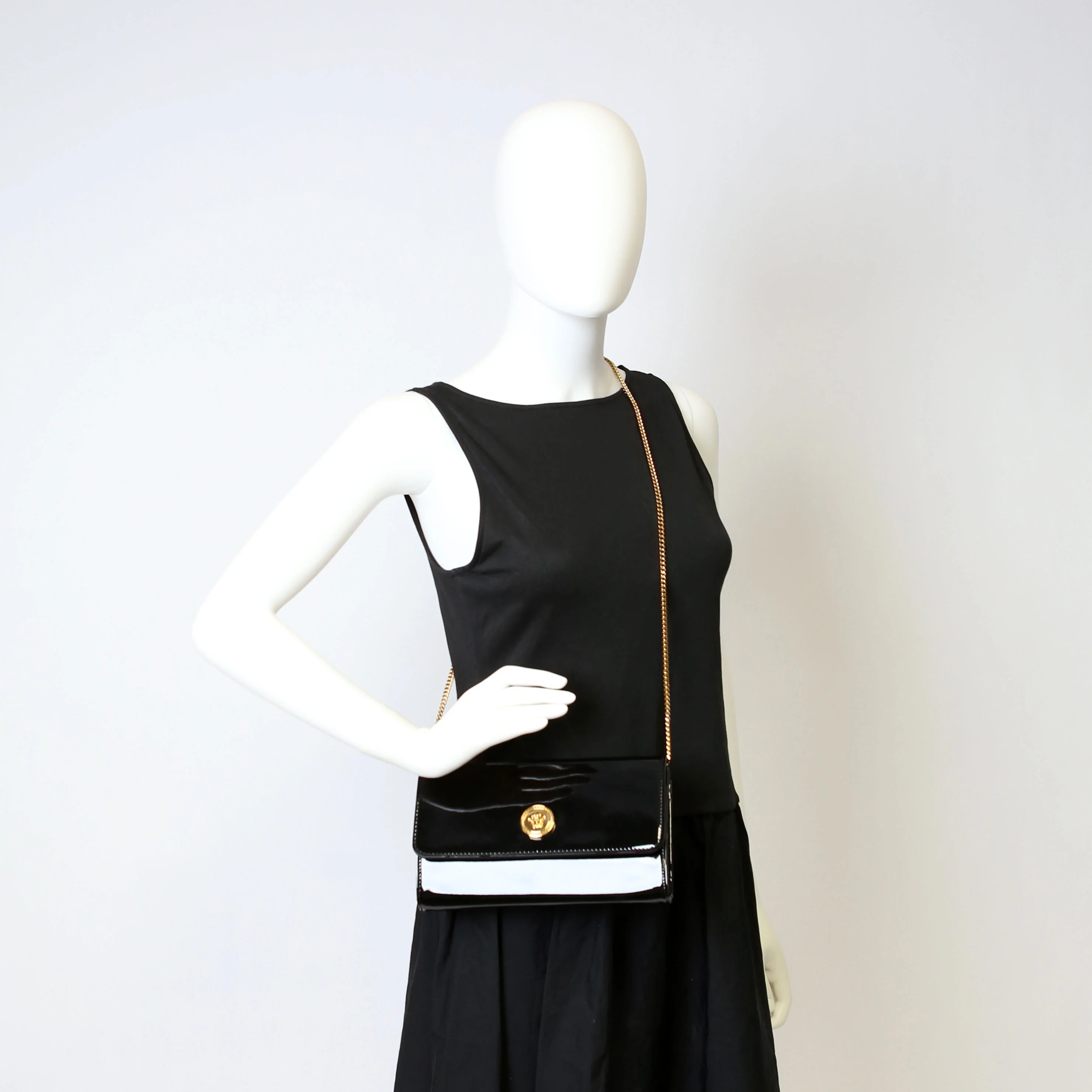 Medusa Clutch with Chain Patent Black - Image 11