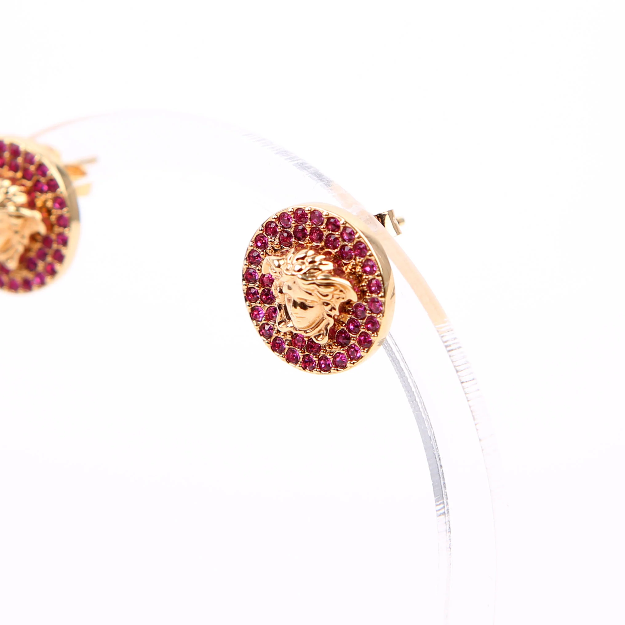 Medusa Crystal Round Stud Earrings Gold/ Pink - Image 3