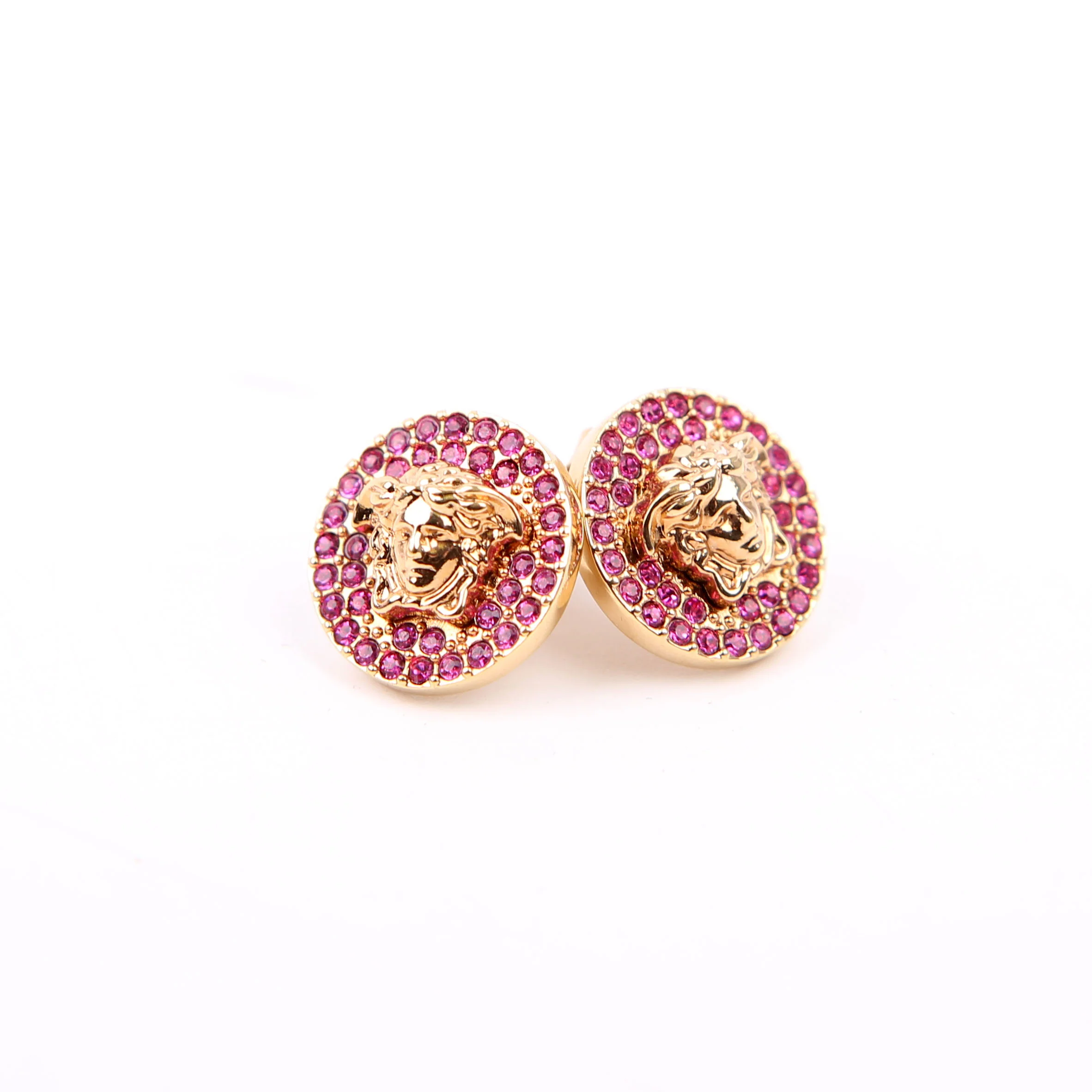Medusa Crystal Round Stud Earrings Gold/ Pink - Image 6