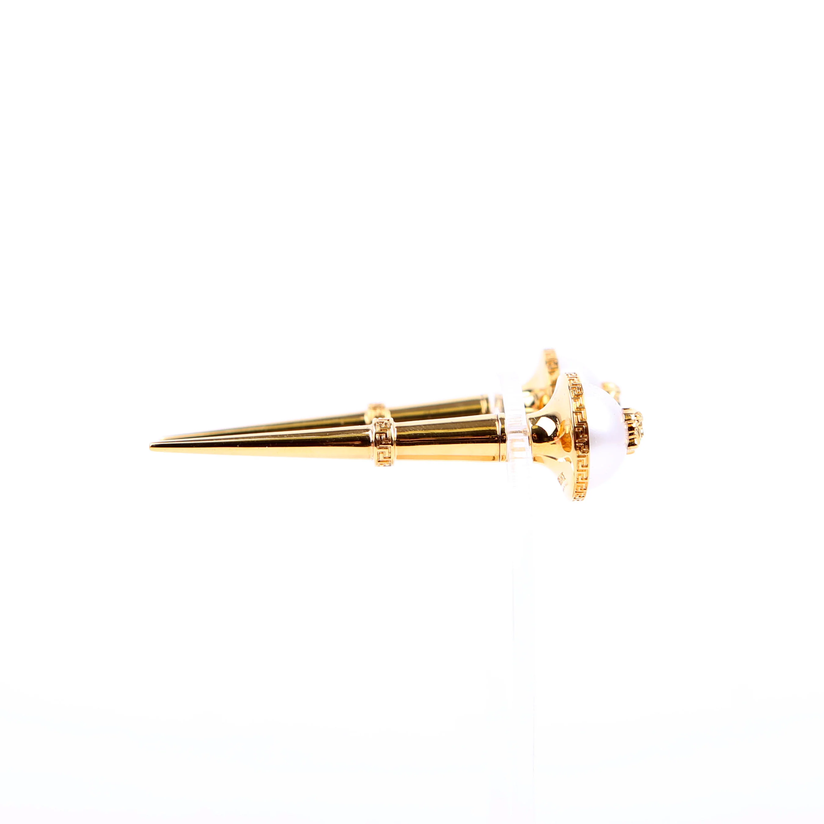 Medusa Faux Pearl Spike Stud Earrings Gold/White - Image 2