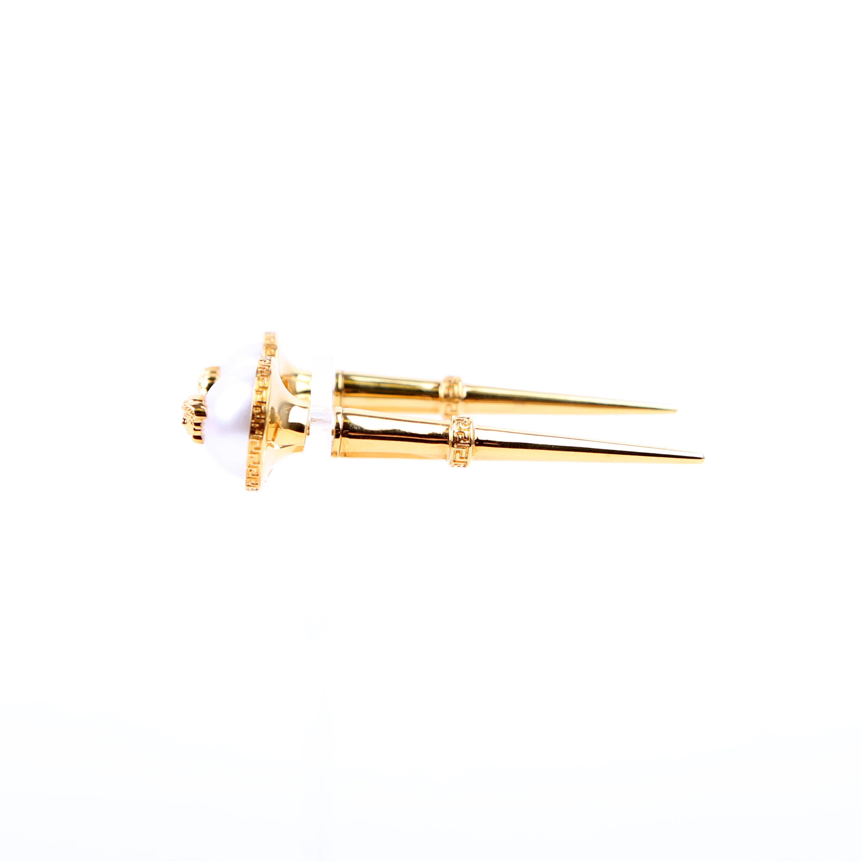 Medusa Faux Pearl Spike Stud Earrings Gold/White - Image 3