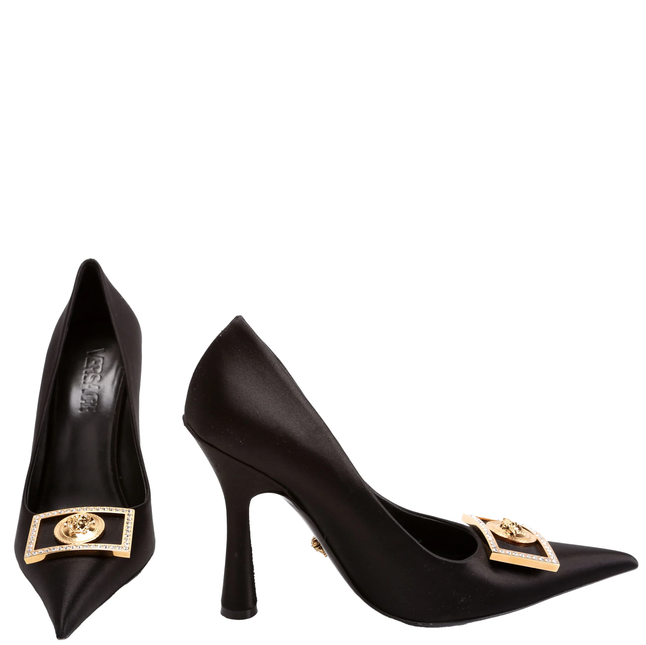 Medusa Plaque Satin Pumps Size 38.5 Black