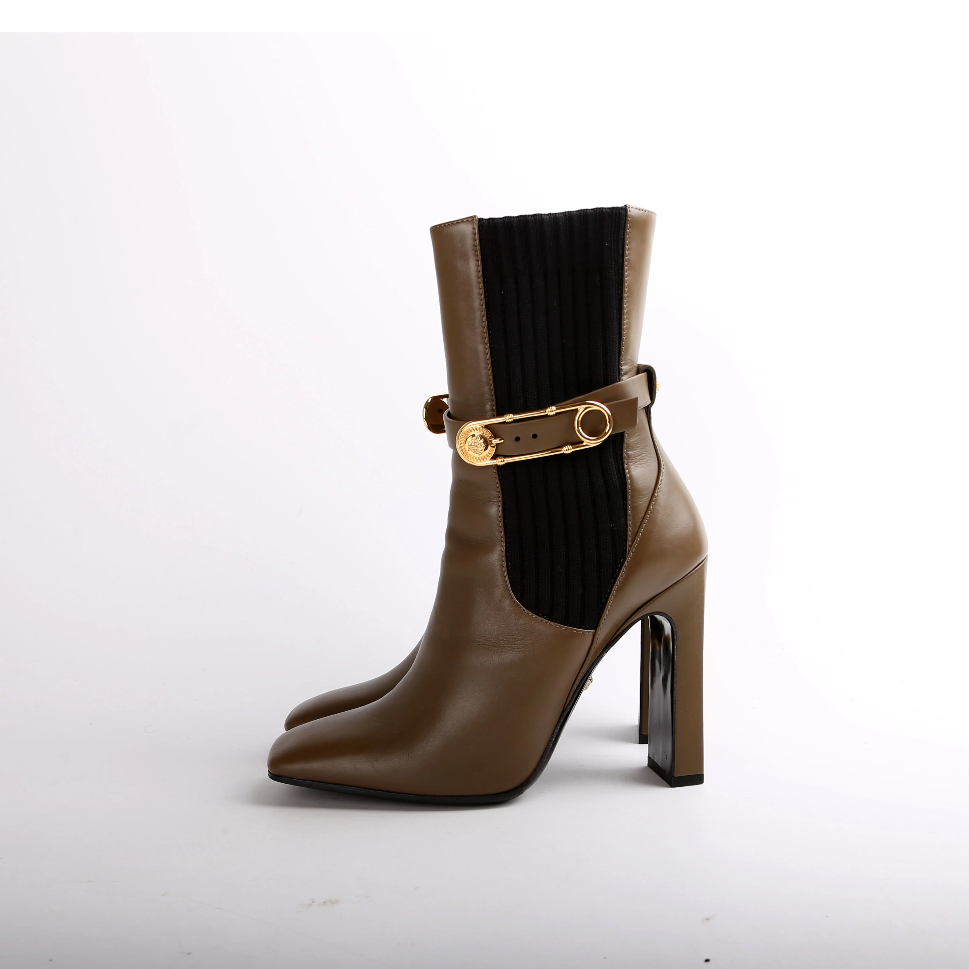 Medusa Safety Pin Leather Booties Size 39 - Image 2