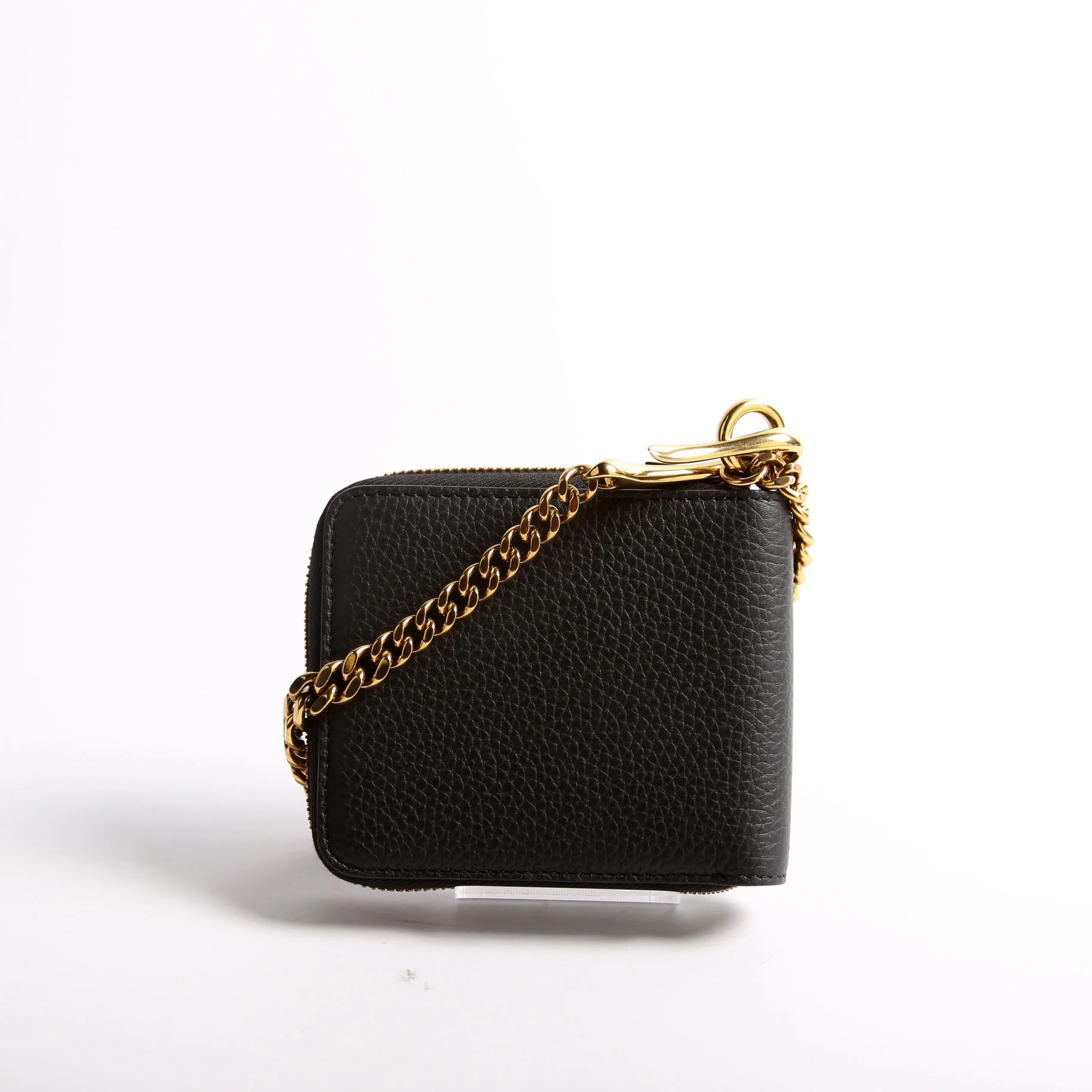 Men's Chain Zip Around Bifold Wallet Grain Leather Black - Image 2