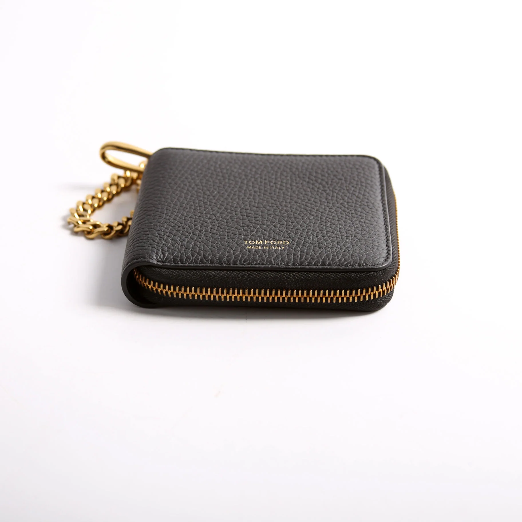 Men's Chain Zip Around Bifold Wallet Grain Leather Black - Image 3