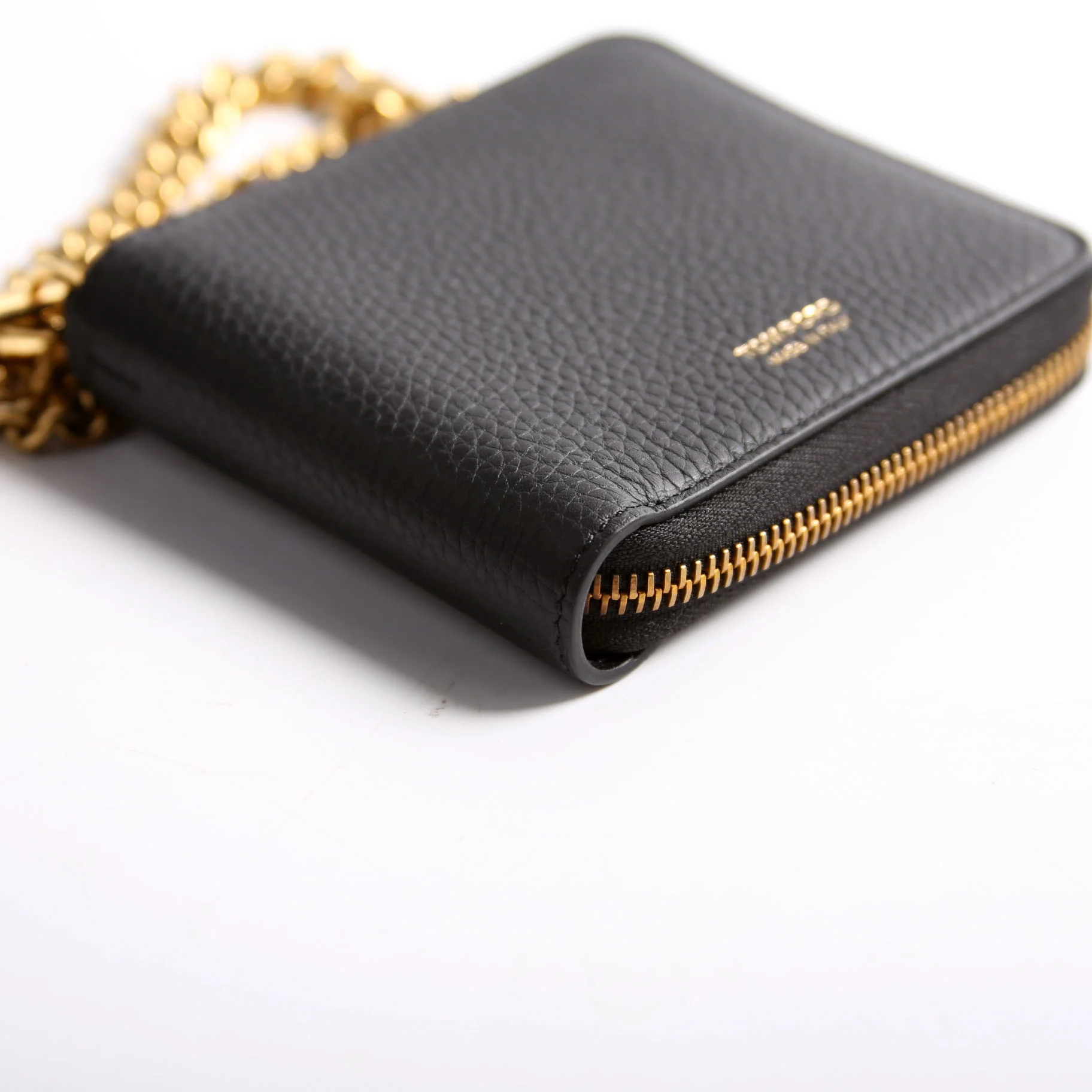 Men's Chain Zip Around Bifold Wallet Grain Leather Black - Image 4