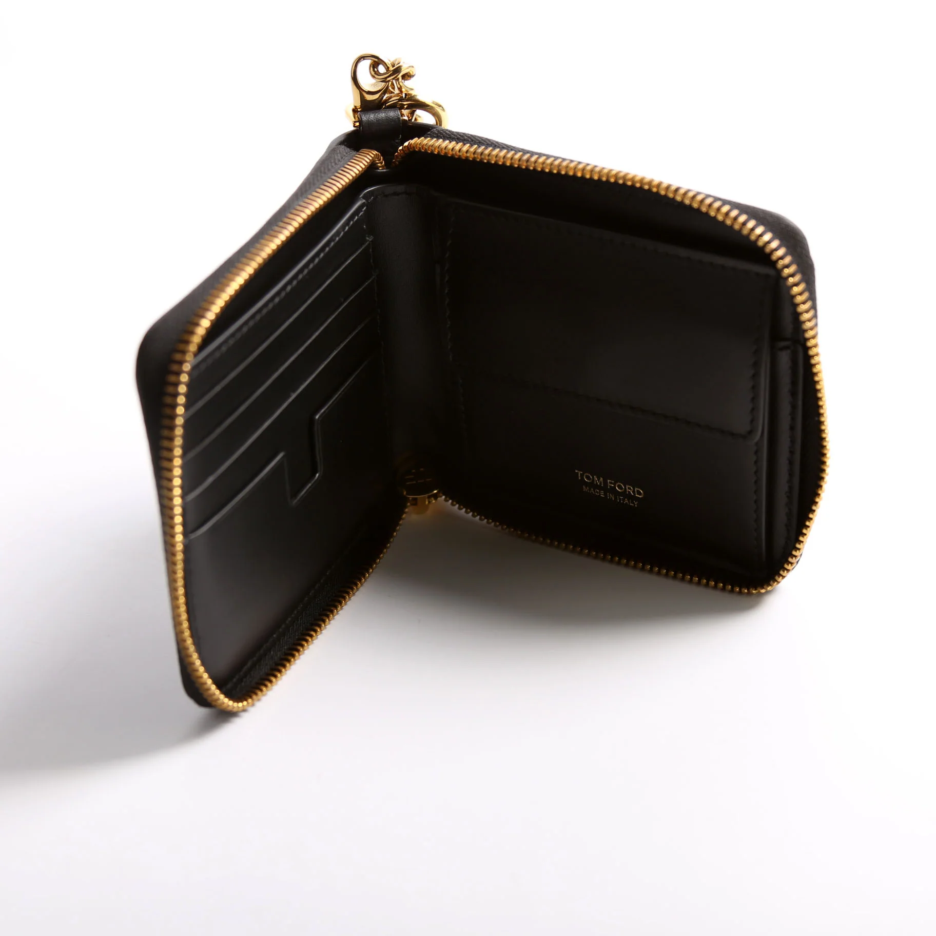 Men's Chain Zip Around Bifold Wallet Grain Leather Black - Image 9