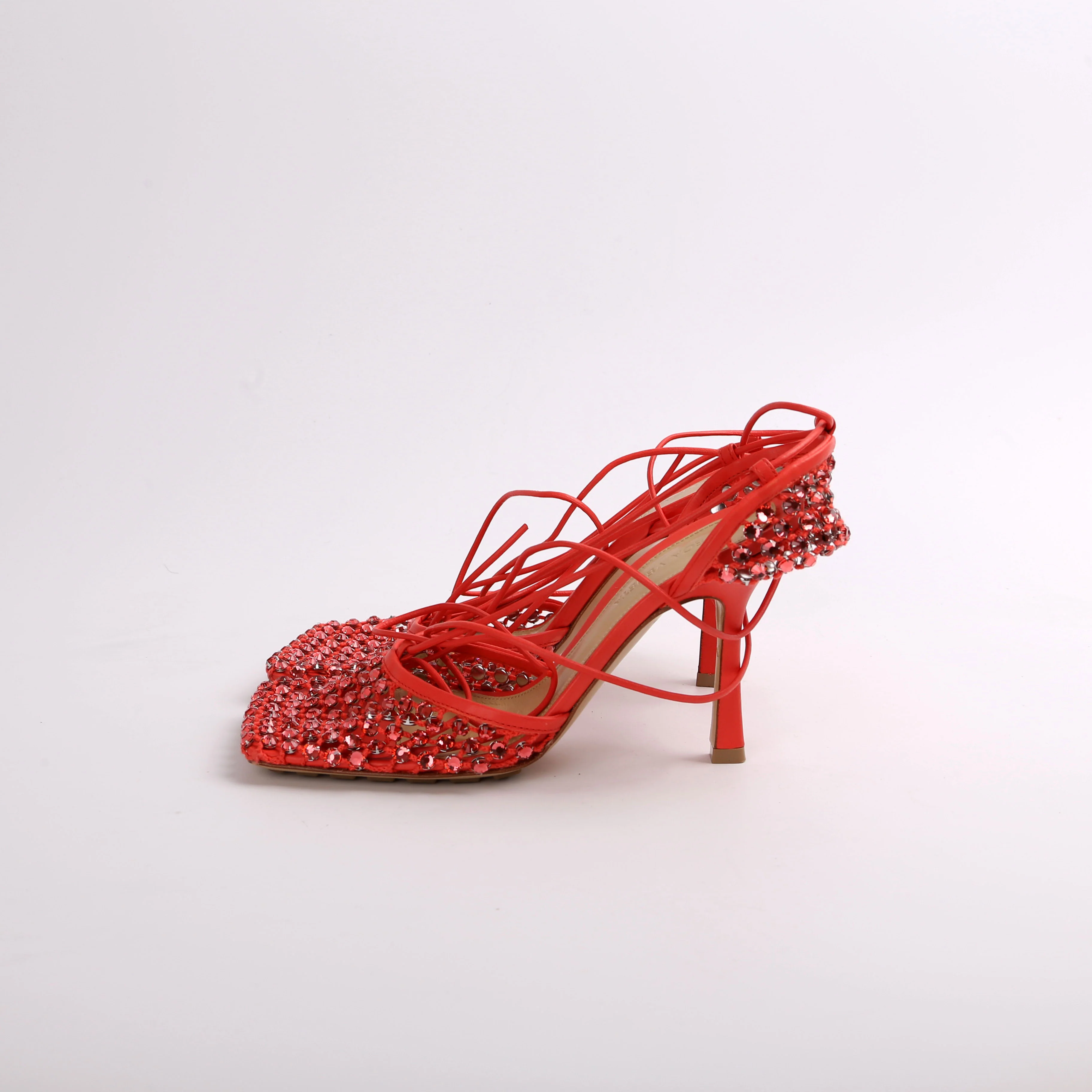 Mesh Nappa Crystal Ankle Tie Sandals Sz 37 - Image 5