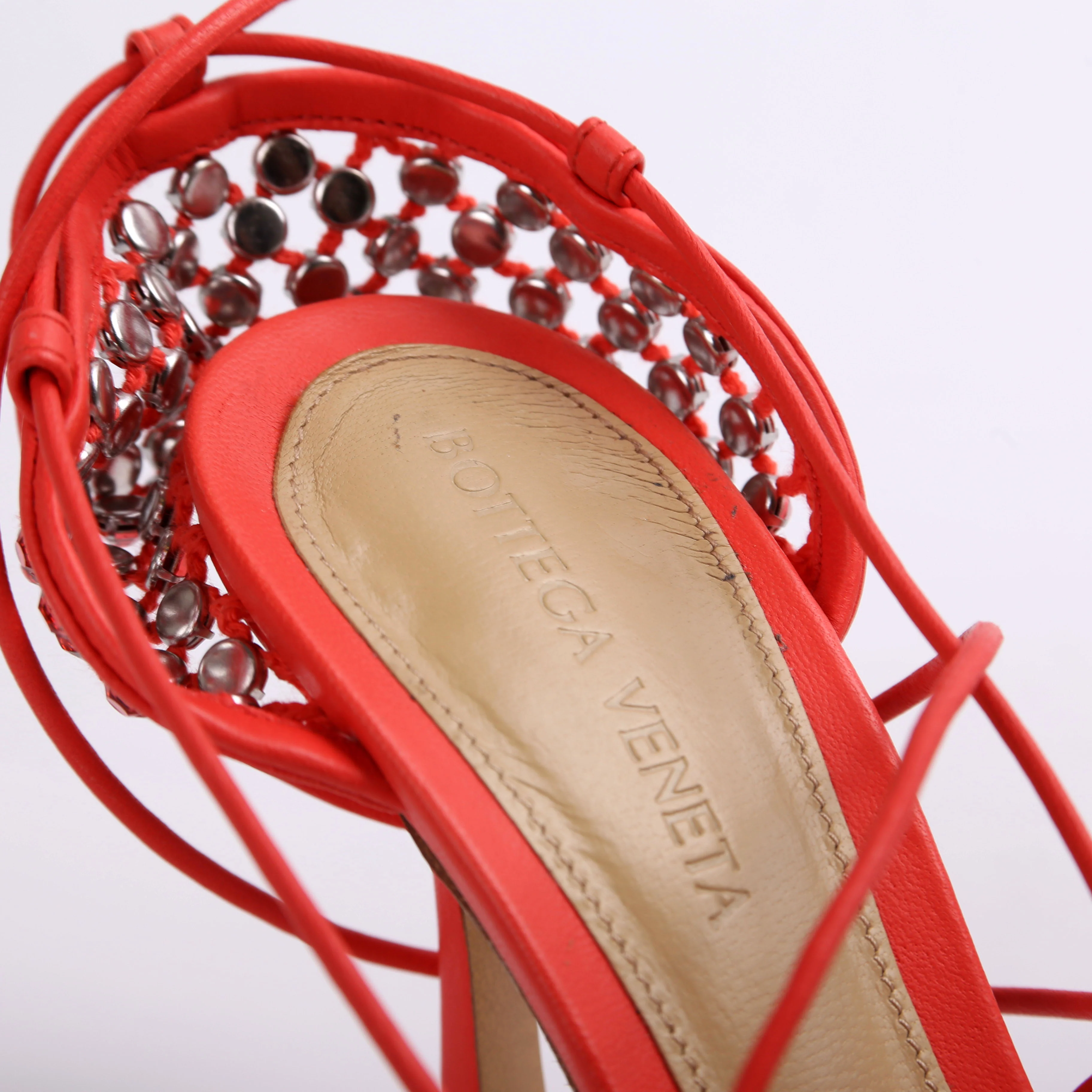 Mesh Nappa Crystal Ankle Tie Sandals Sz 37 - Image 6