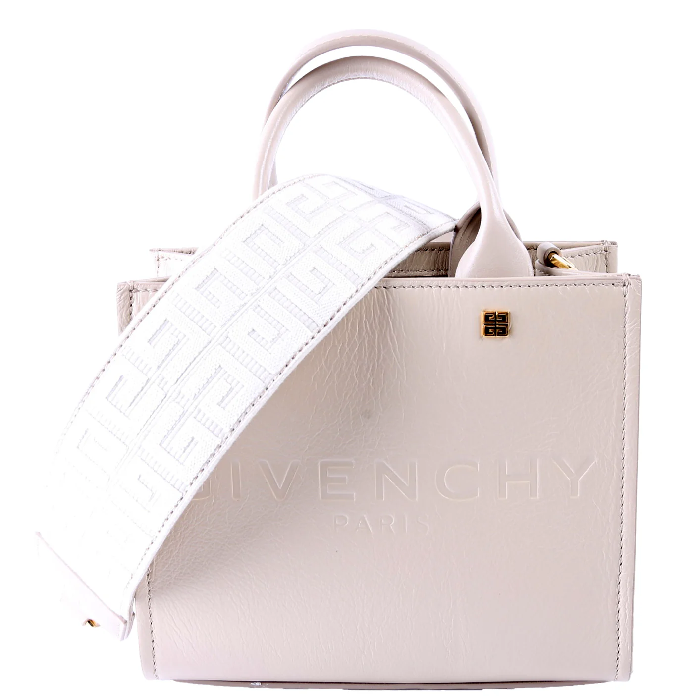 Mini G-Tote Shopping Tote Crinkle Leather Beige