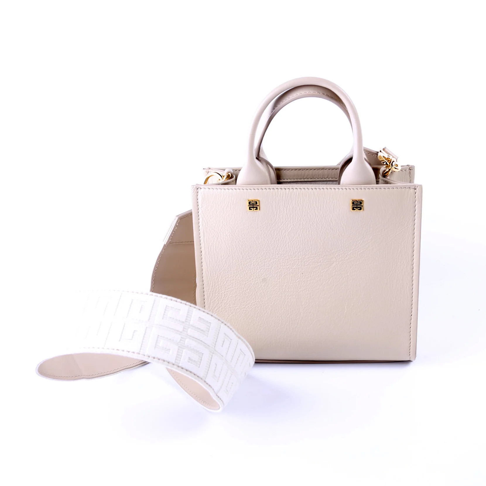 Mini G-Tote Shopping Tote Crinkle Leather Beige - Image 2