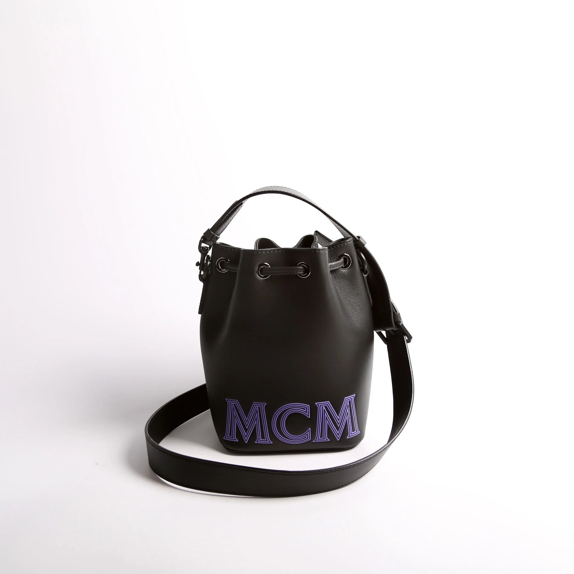 Mini Logo Drawstring Bucket Bag Black/Purple - Image 3