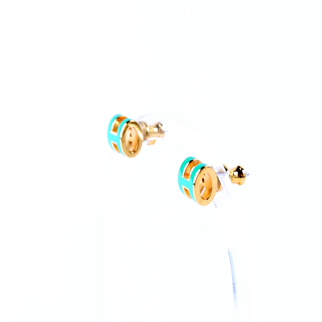 Mini Pop H Stud Earrings Gold/Green - Image 2