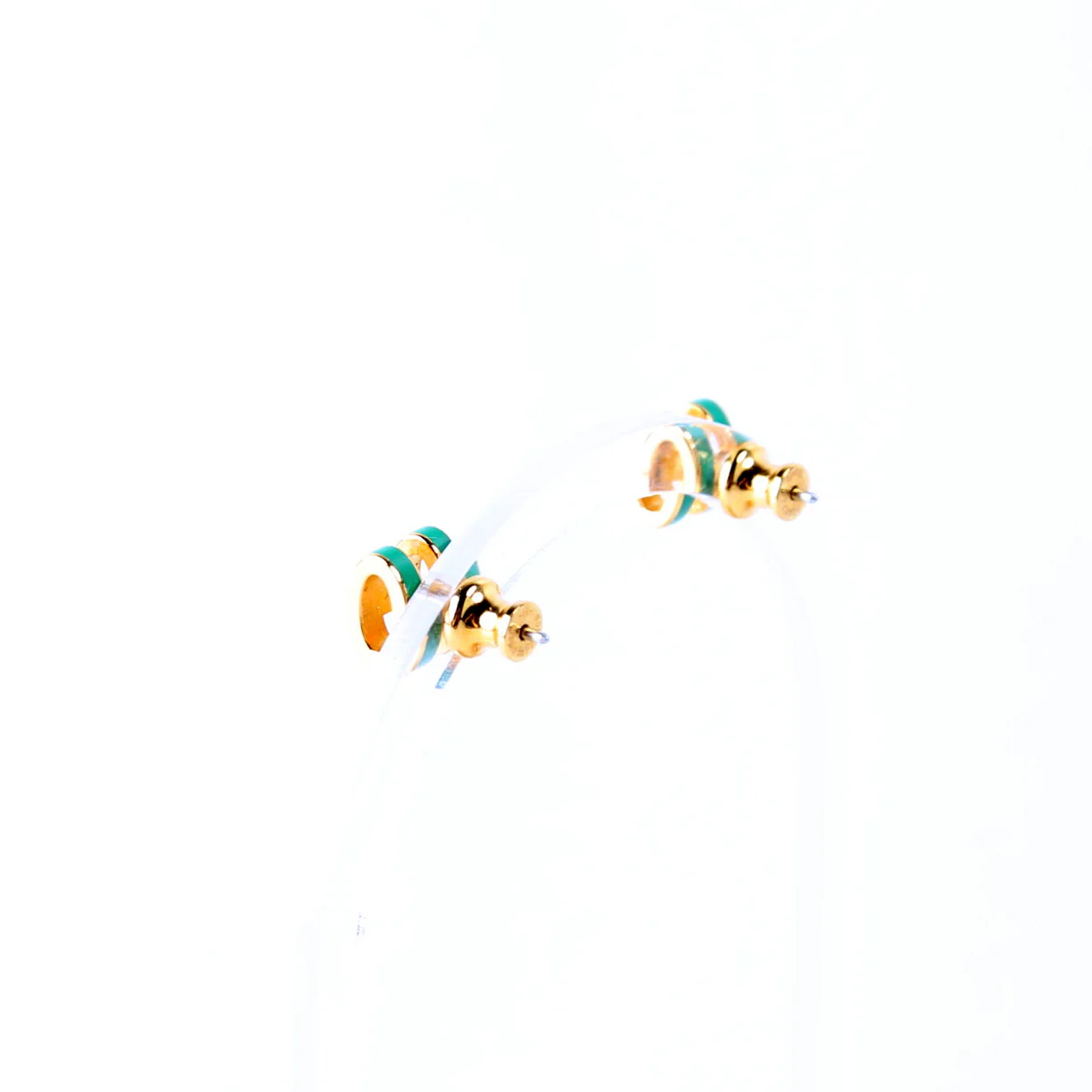 Mini Pop H Stud Earrings Gold/Green - Image 3