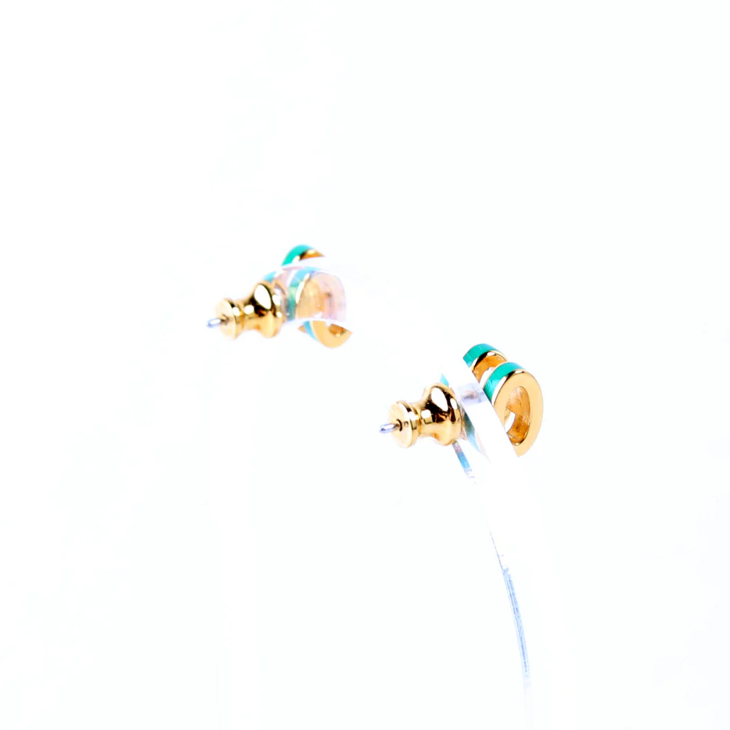 Mini Pop H Stud Earrings Gold/Green - Image 4