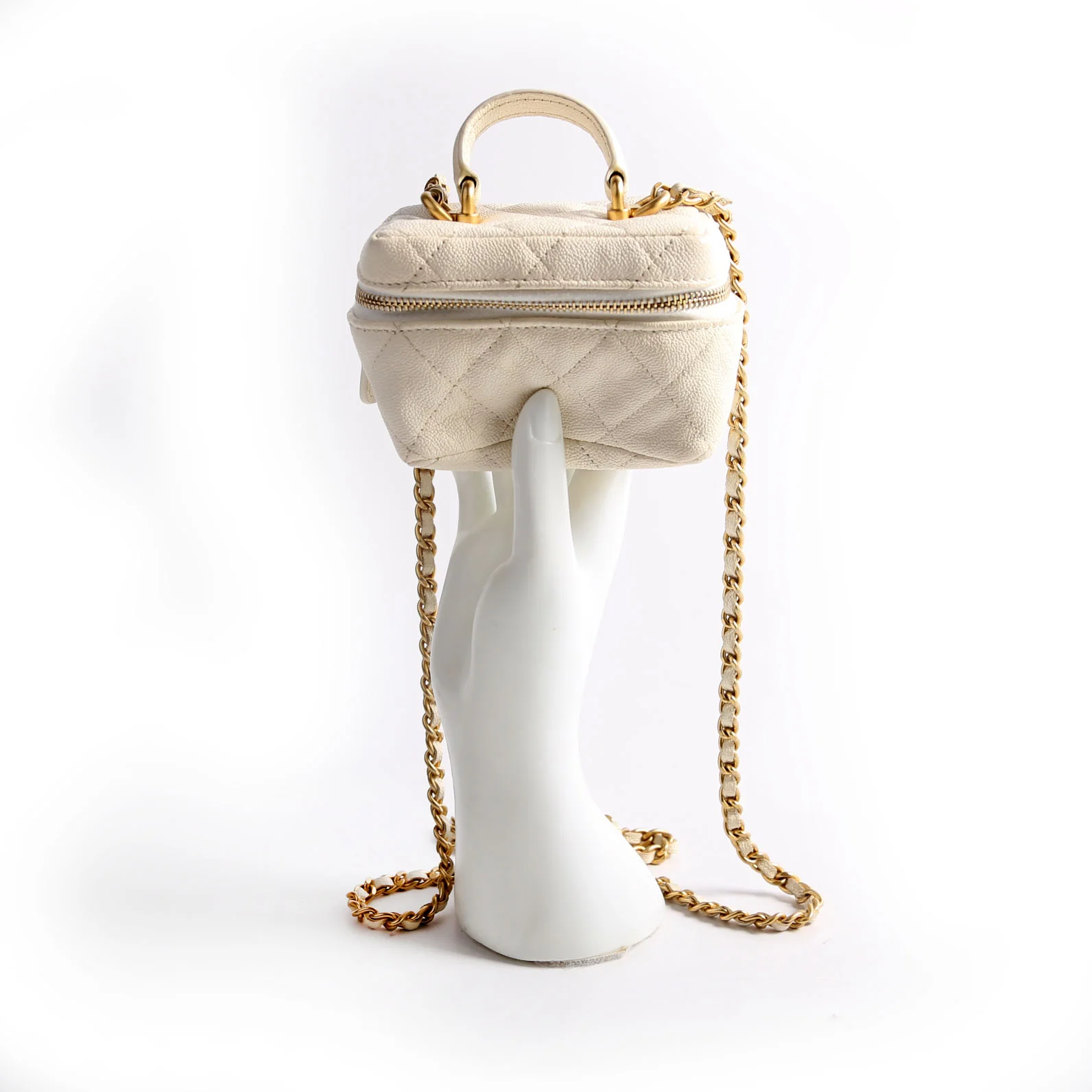 Mini Top Handle Vanity With Chain Caviar 30M White - Image 11