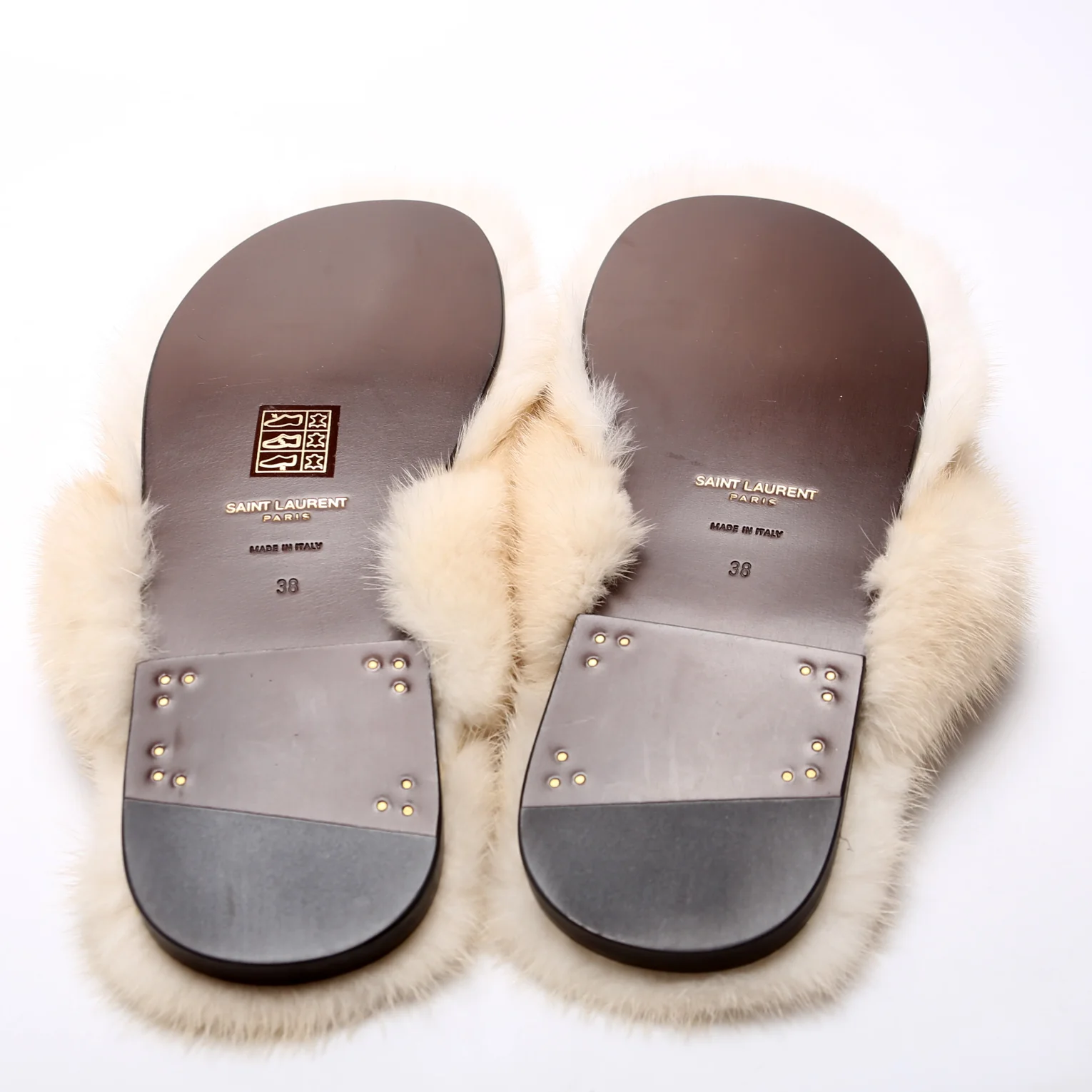 Mink Fur T-Strap Slides Size 38 - Image 5