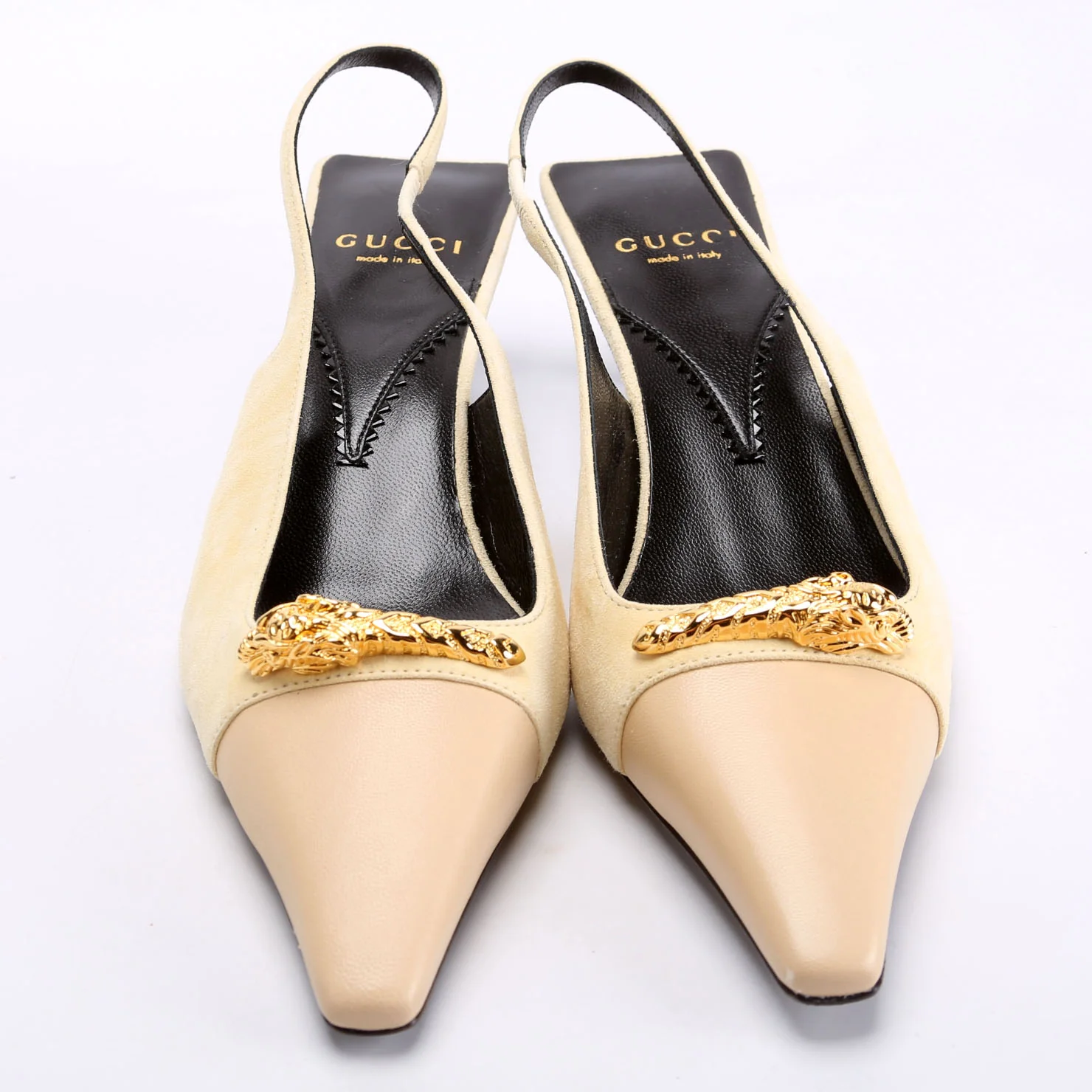 Mona Pointed Toe 45MM Kitten Heels Size 37 Tan/Gold - Image 3
