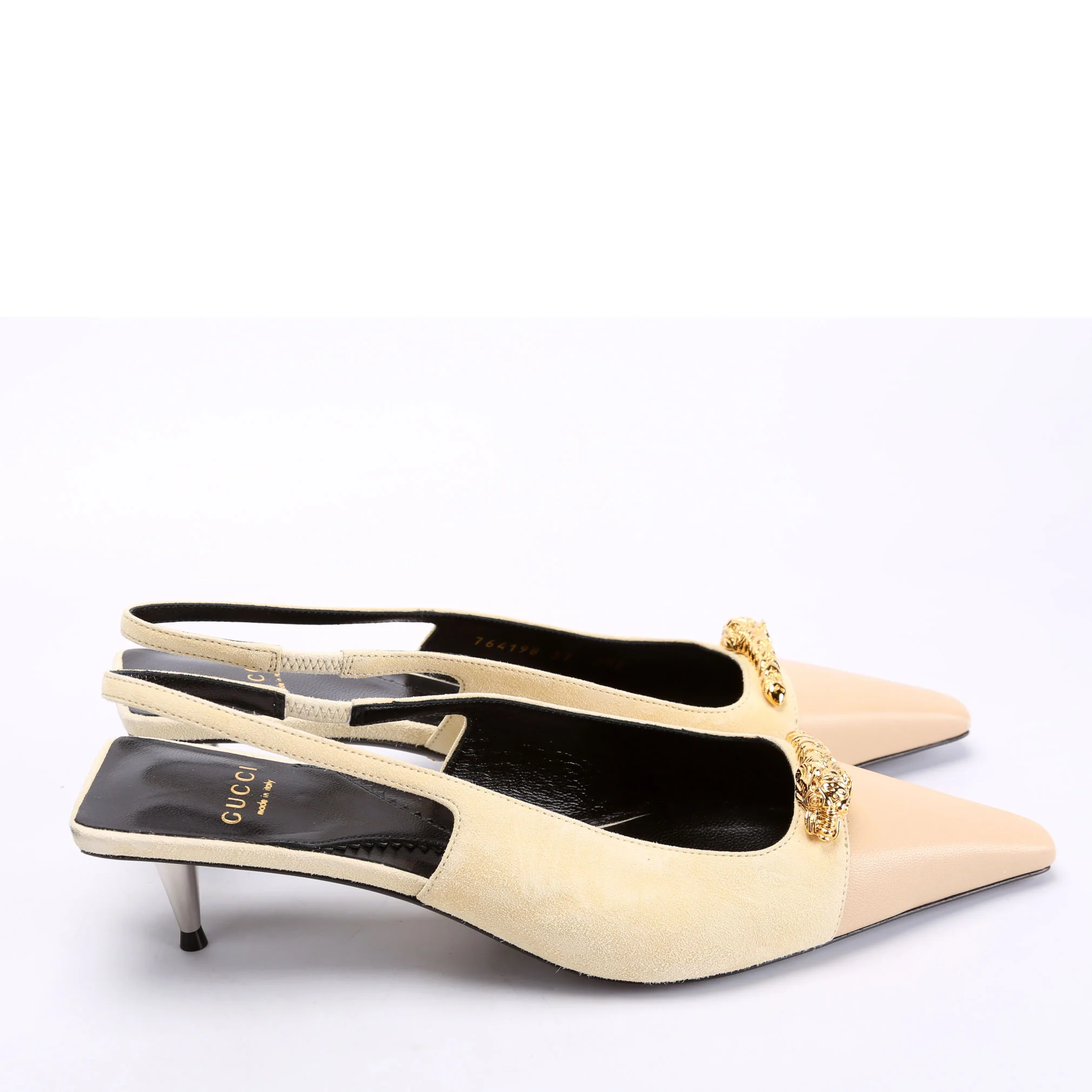 Mona Pointed Toe 45MM Kitten Heels Size 37 Tan/Gold - Image 4