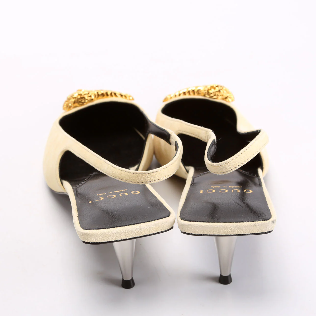 Mona Pointed Toe 45MM Kitten Heels Size 37 Tan/Gold - Image 5
