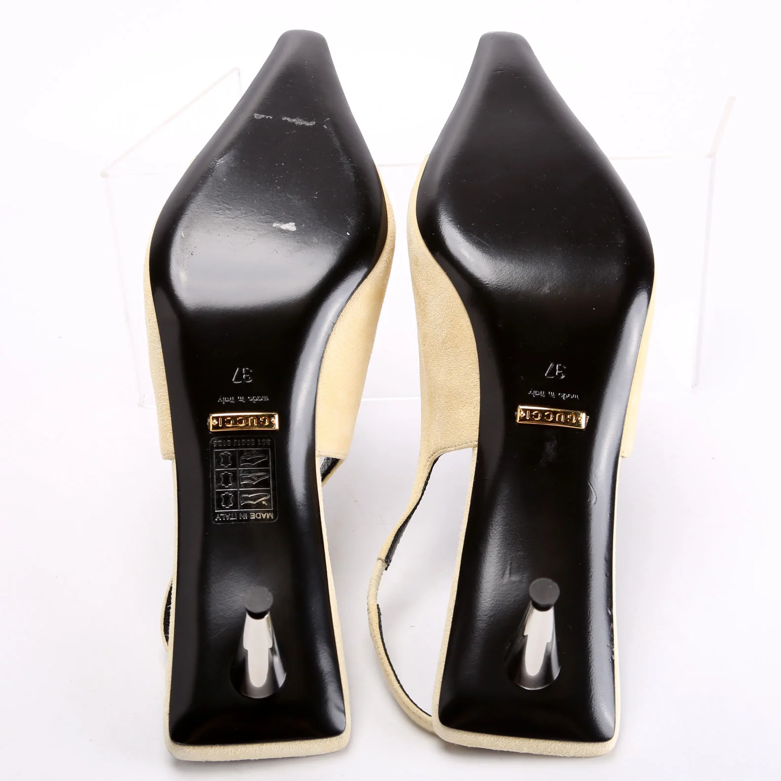 Mona Pointed Toe 45MM Kitten Heels Size 37 Tan/Gold - Image 8