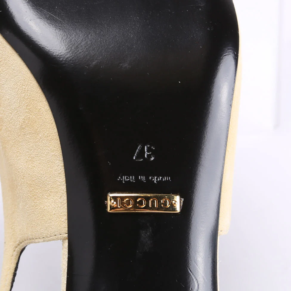 Mona Pointed Toe 45MM Kitten Heels Size 37 Tan/Gold - Image 9
